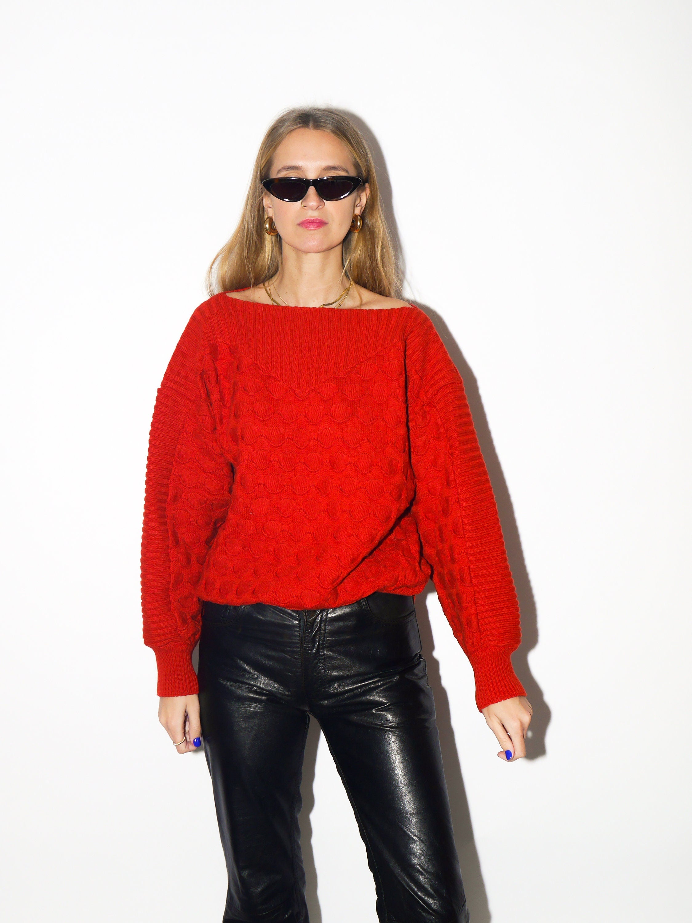 VINTAGE 50% wool sweater 1980s | Mondi oversized warm sweater | winter stylish sweater | red pullover sweater with boatneck