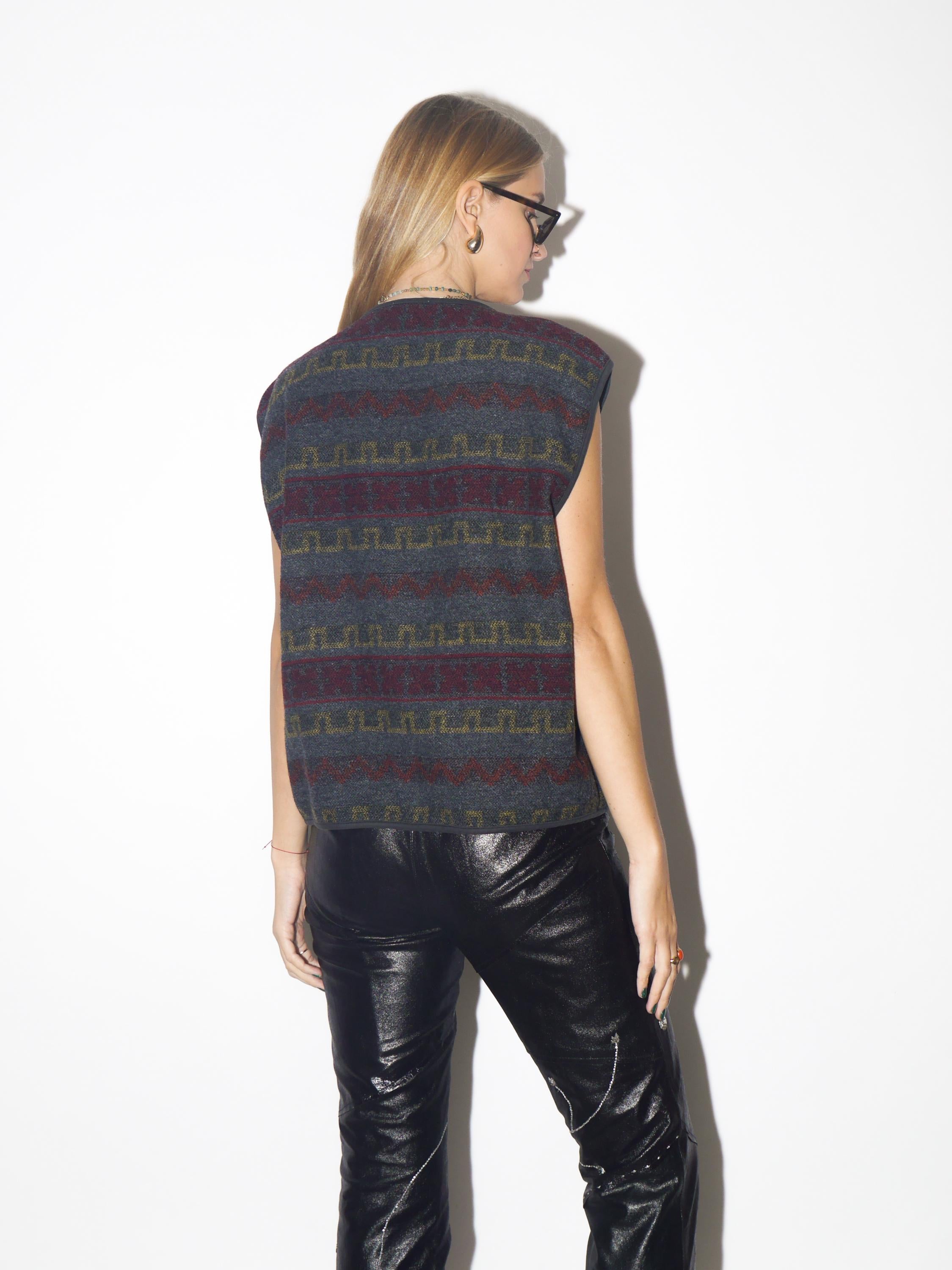 VINTAGE wool grey vest from 1980s in red & yellow | vintage oversize waistcoat