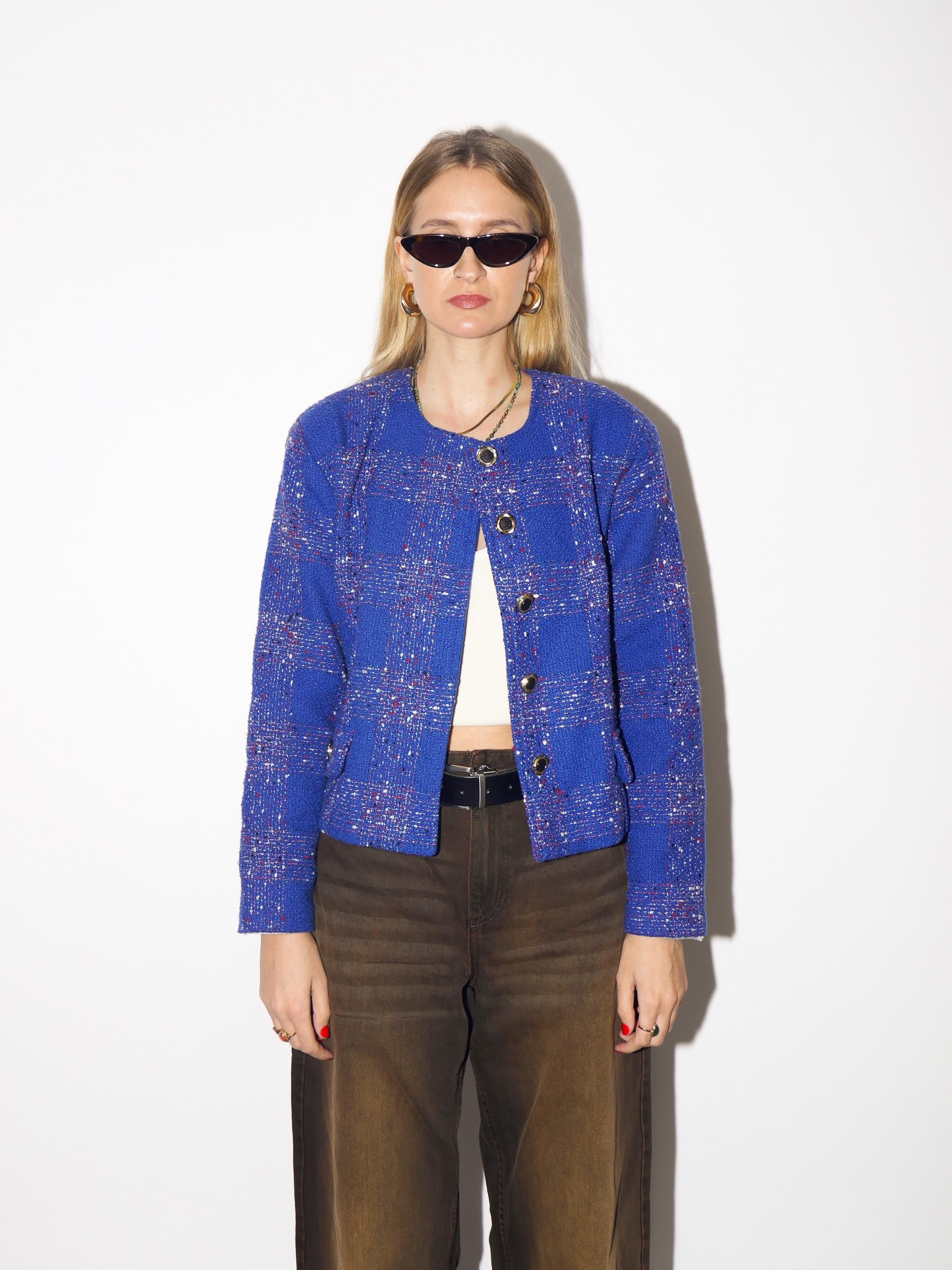 VINTAGE tweed blazer in cobalt blue, short blazer from 1980s by Catherine®