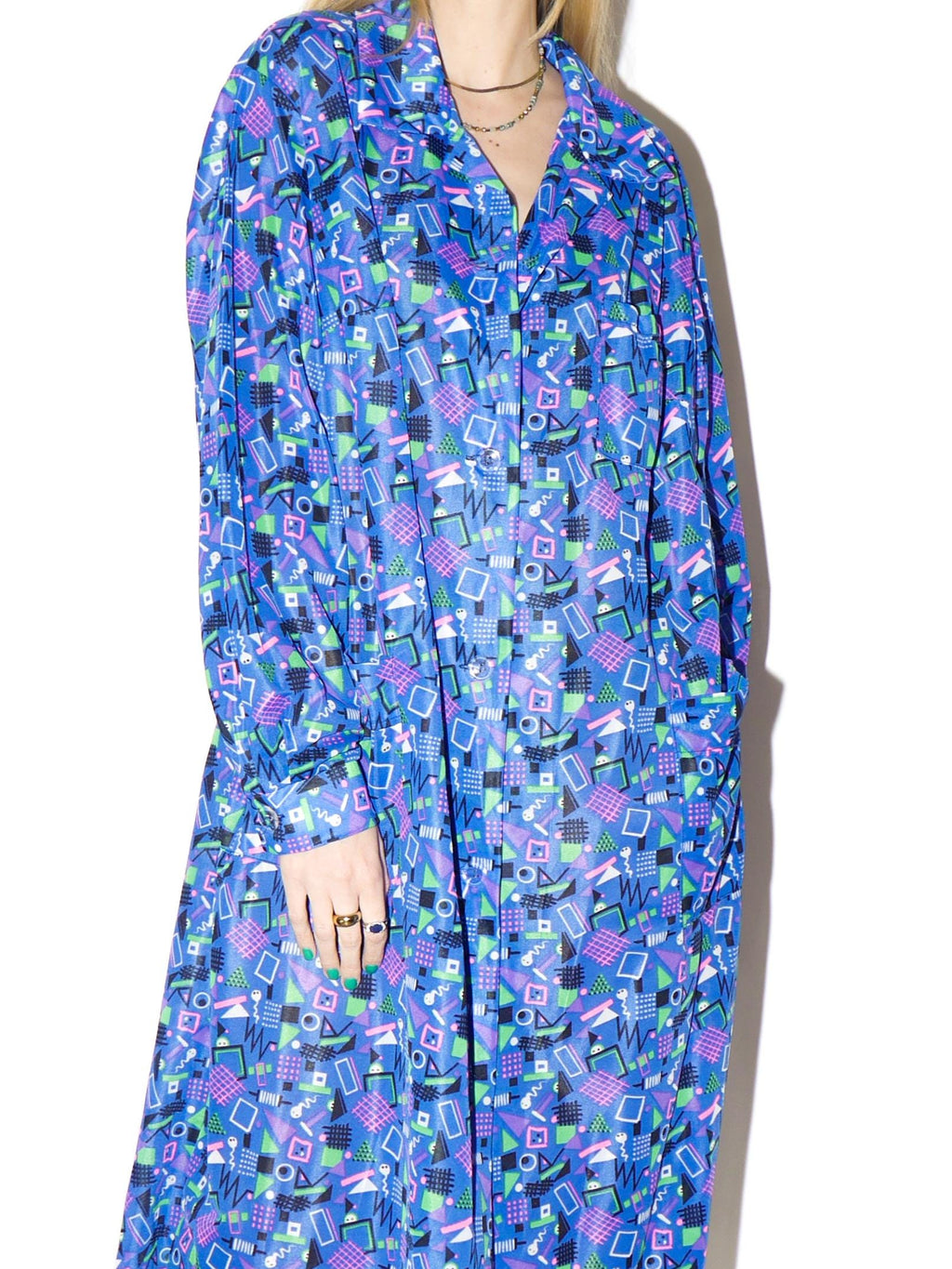 VINTAGE Blue Cobalt Long Sleeve Dress from 1990s | Oversized Shirt Style Dress