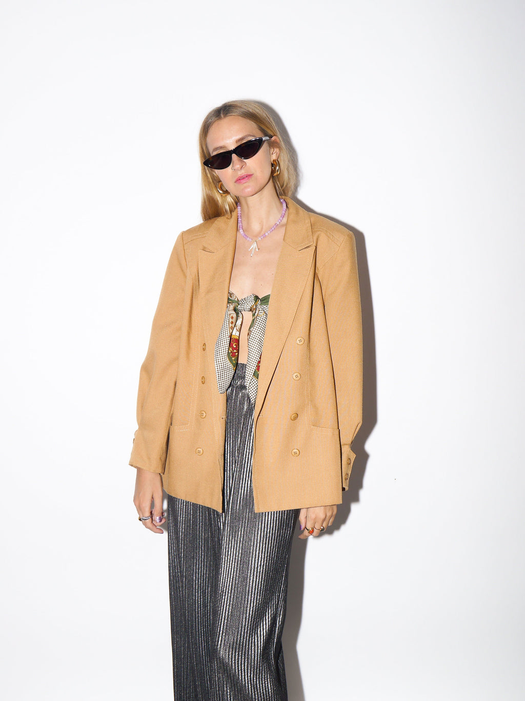 VINTAGE apricot double-breasted blazer by Hokla Modell® from 1980s with puffer sleeves | retro style jacket | cropped oversize blazer