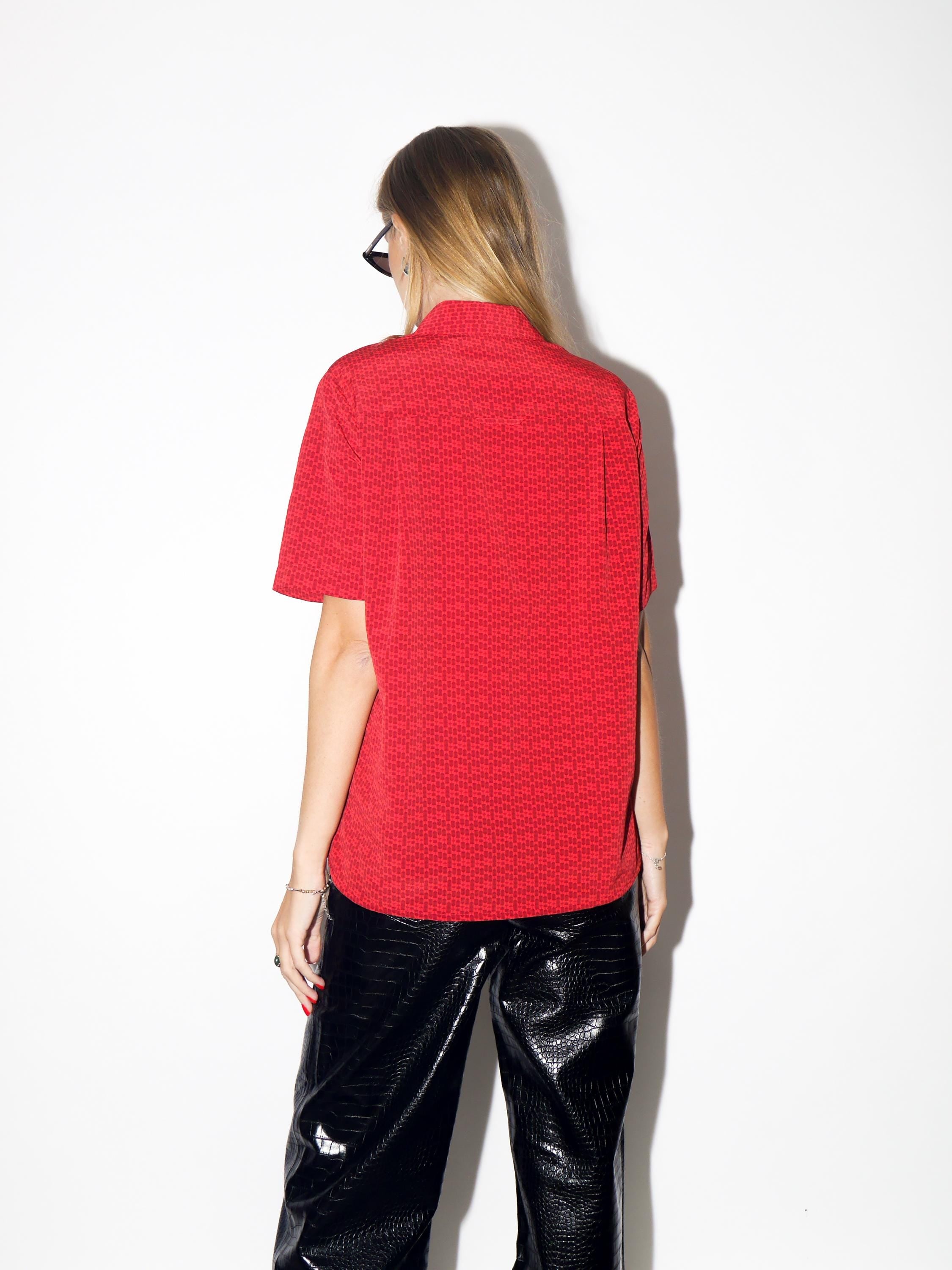 VINTAGE Red Geometric Striped Blouse From The 1990s By Dimensions