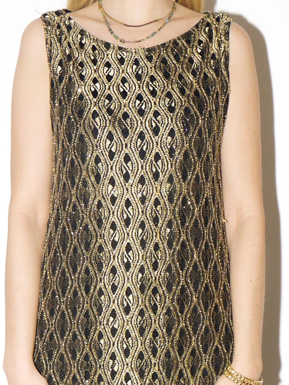 VINTAGE Gold Glittery Maxi Dress from 1980s | Sleeveless Long Evening Dress