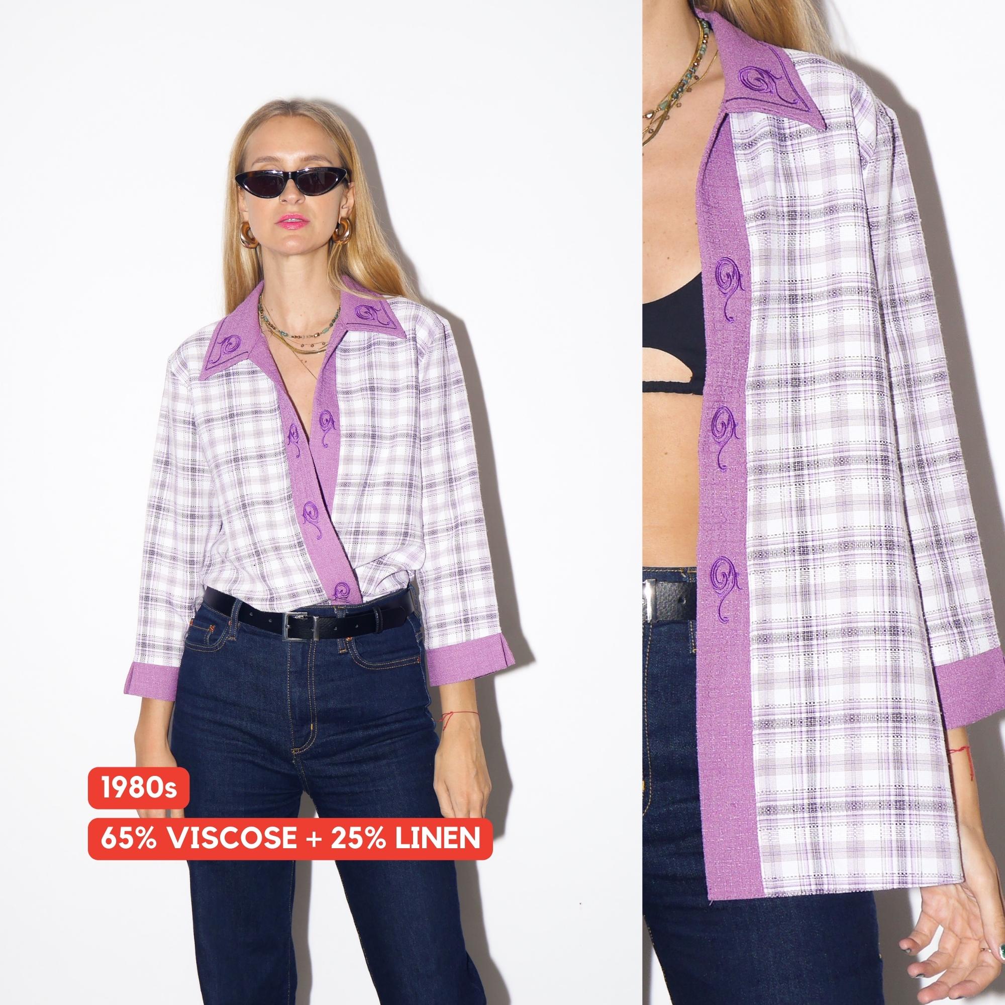 1980s Pink Checked Cover-Up with Embroidery - Vintage White/Pink Oversize Throw-On, Retro Fashion Clothing for Women