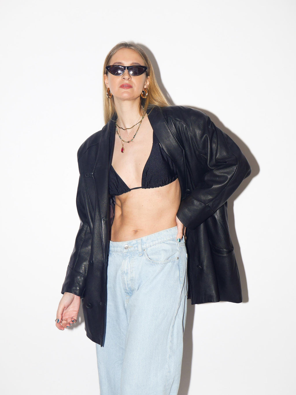VINTAGE black leather jacket from 1980s | premium soft leather oversize blazer