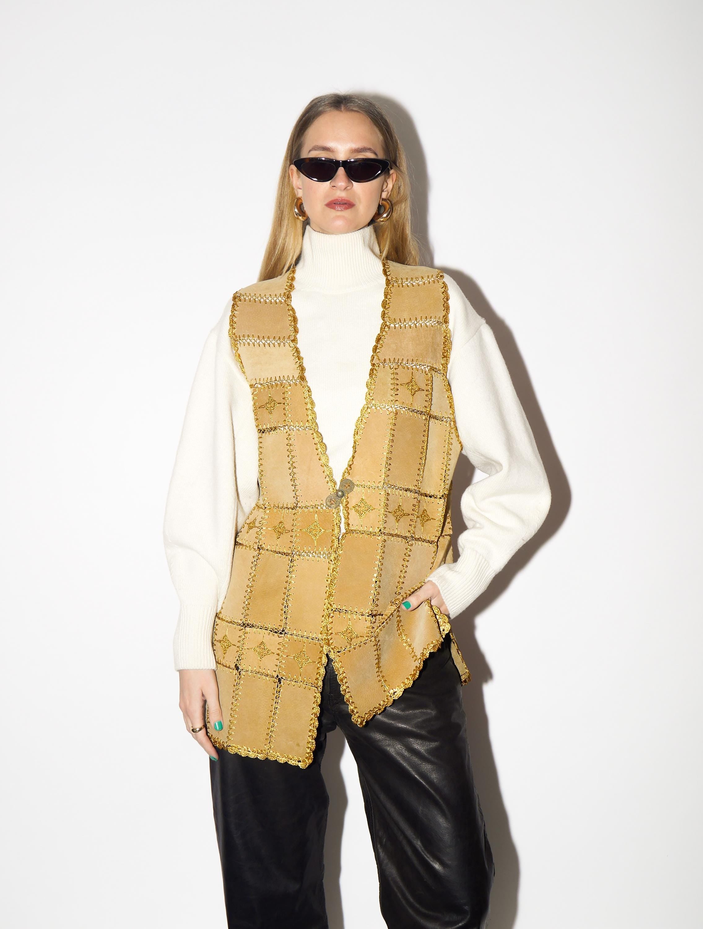 VINTAGE Beige Suede Vest from 1980s | Caramel Suede Leather Long Vest