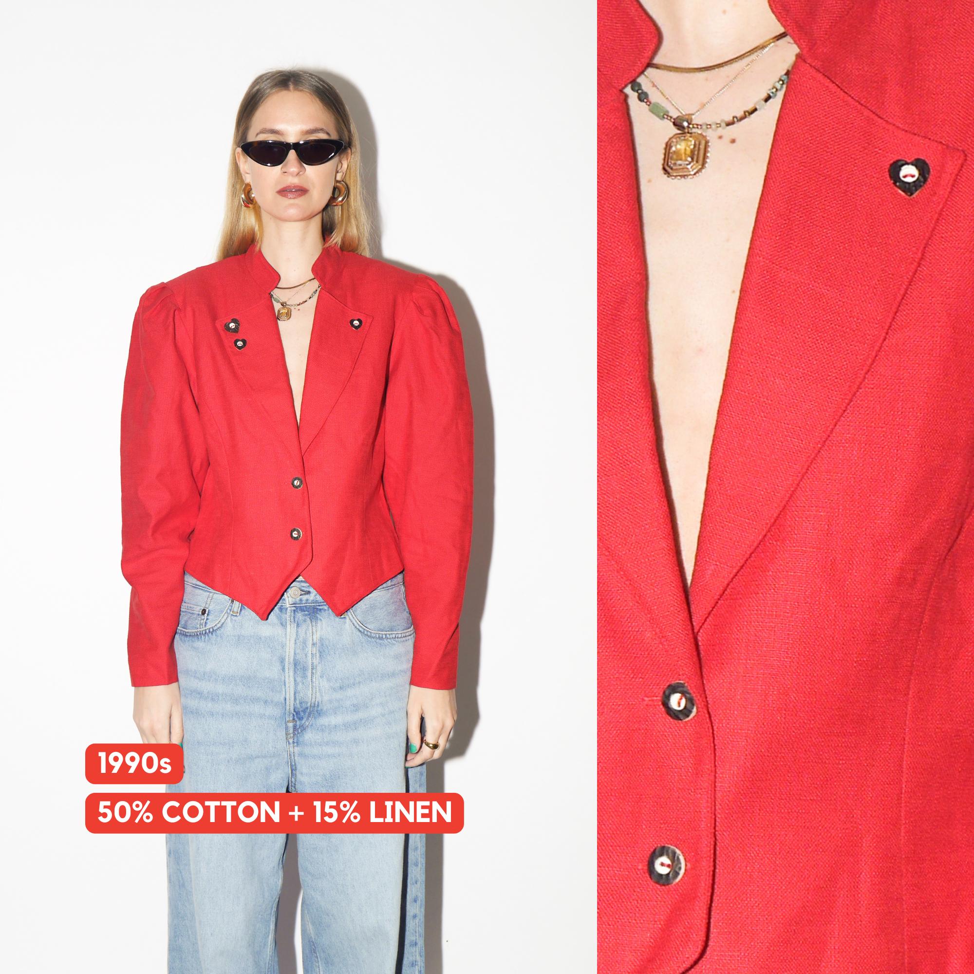 VINTAGE Red Folk Blazer from 1990s made of Cotton & Linen | Original Folk Blazer