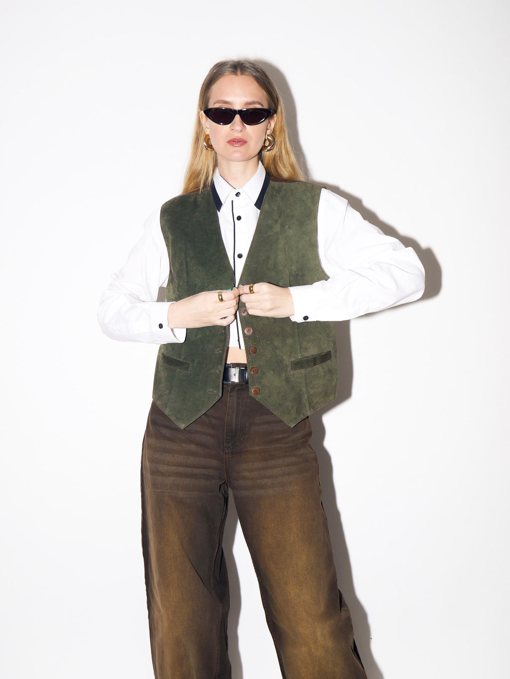 VINTAGE Bottle Green Suede Leather Vest from 1980s by Kippie®