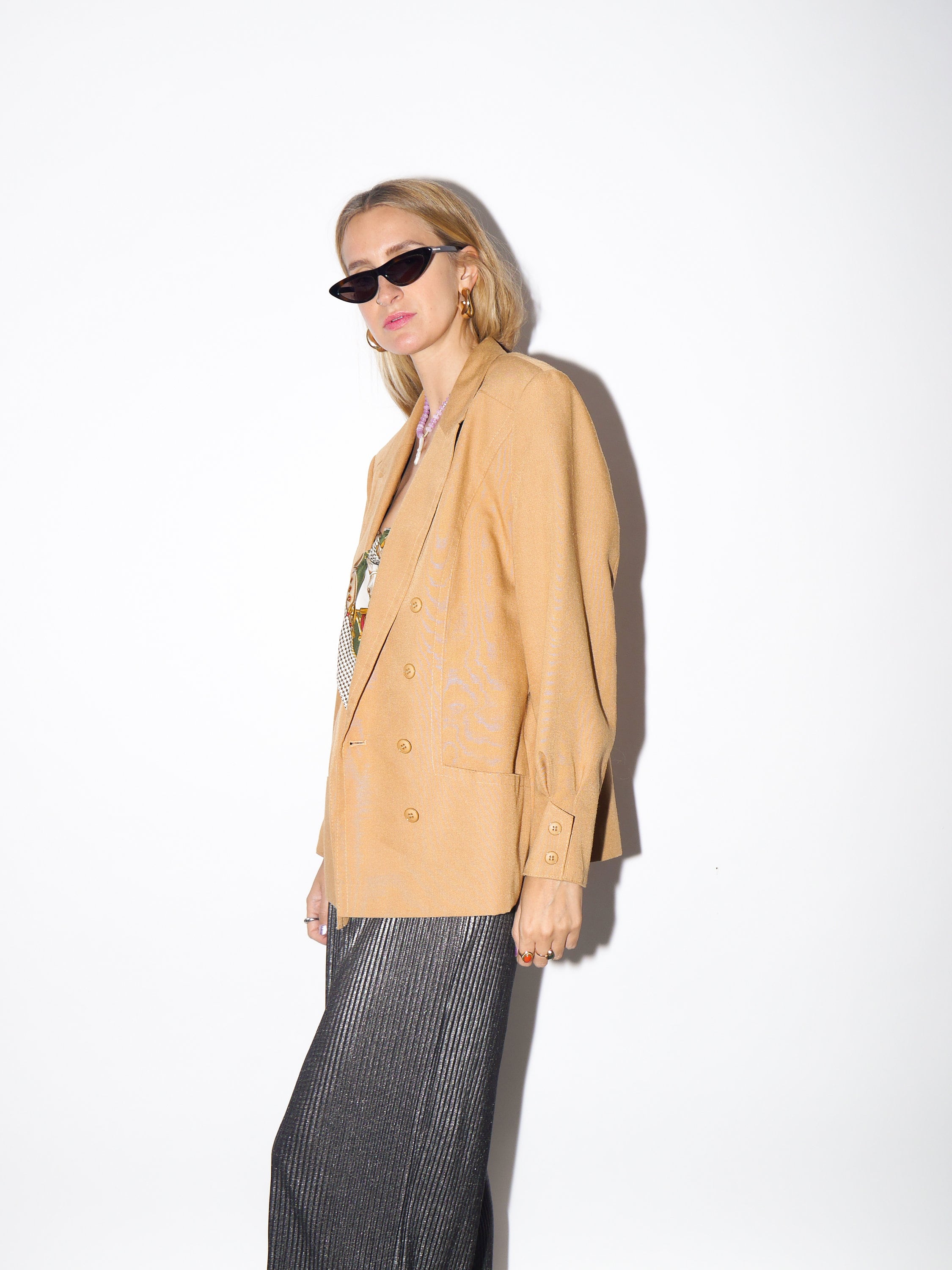 VINTAGE apricot double-breasted blazer by Hokla Modell® from 1980s with puffer sleeves | retro style jacket | cropped oversize blazer