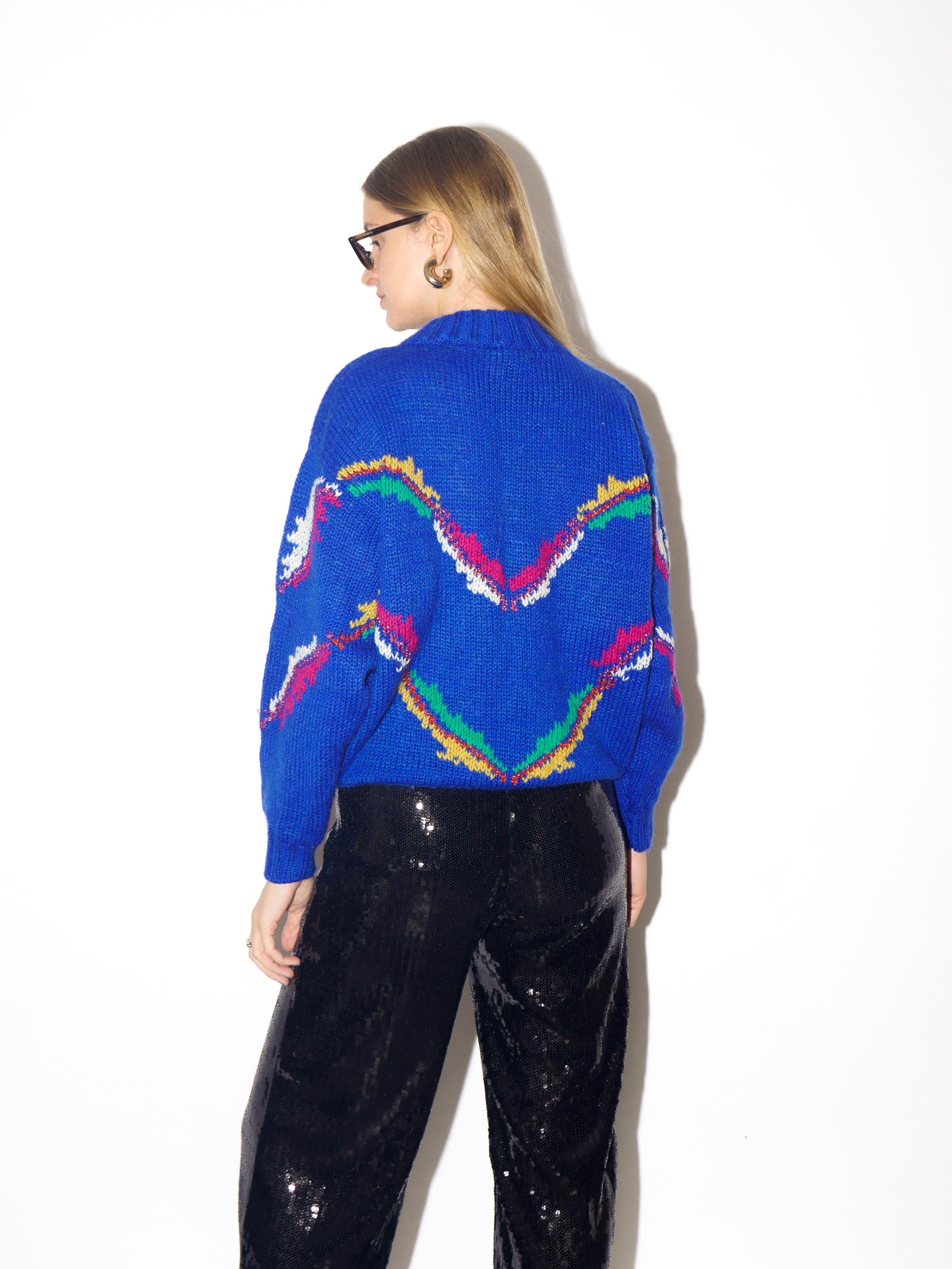 VINTAGE wool and mohair cobalt sweater from 1980s | blue half turtleneck sweater
