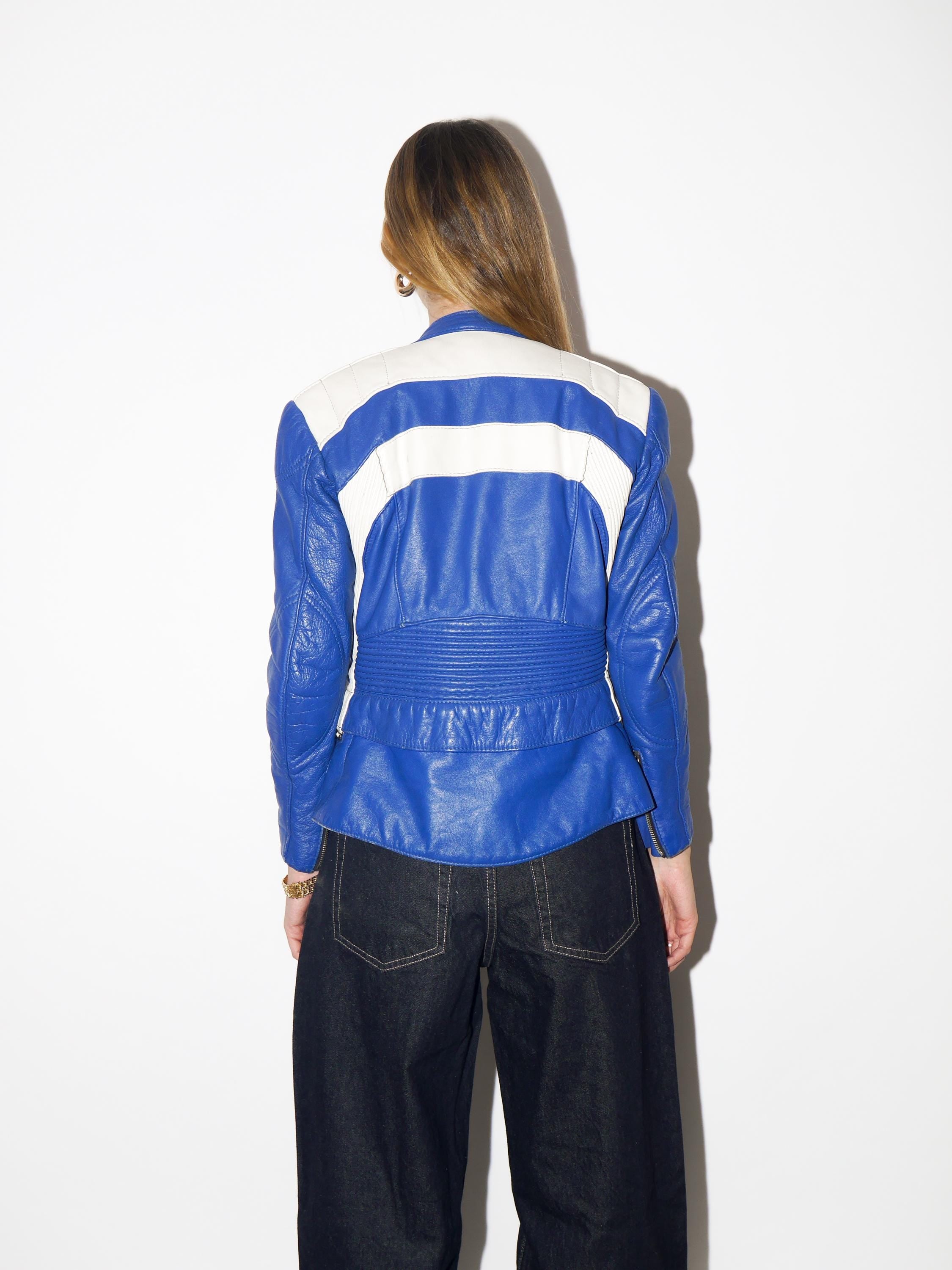 VINTAGE blue leather motorcycle jacket from 1970s | leather biker jacket Harro®