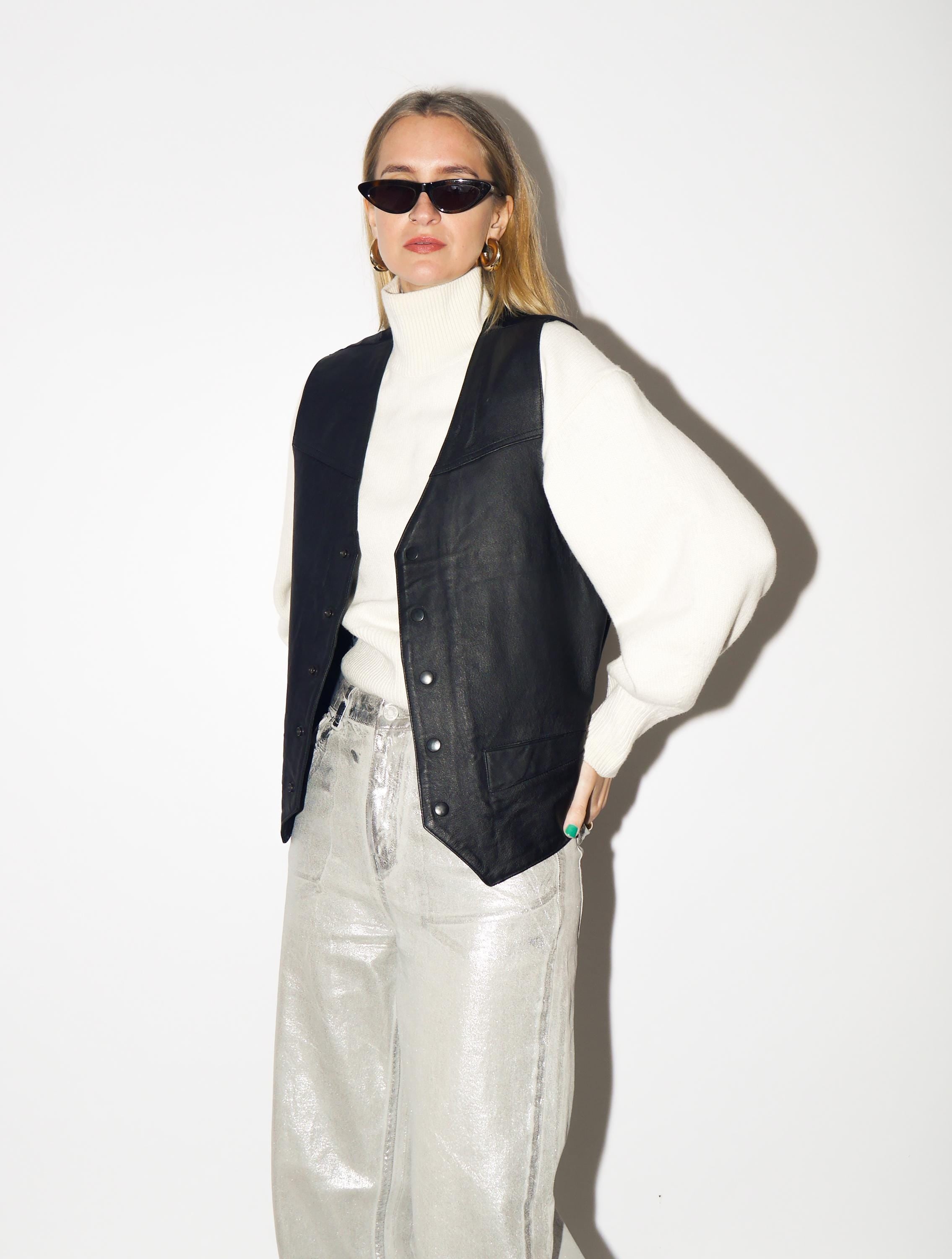 VINTAGE Black Leather Vest from 1980s | Premium Vintage Leather Waistcoat