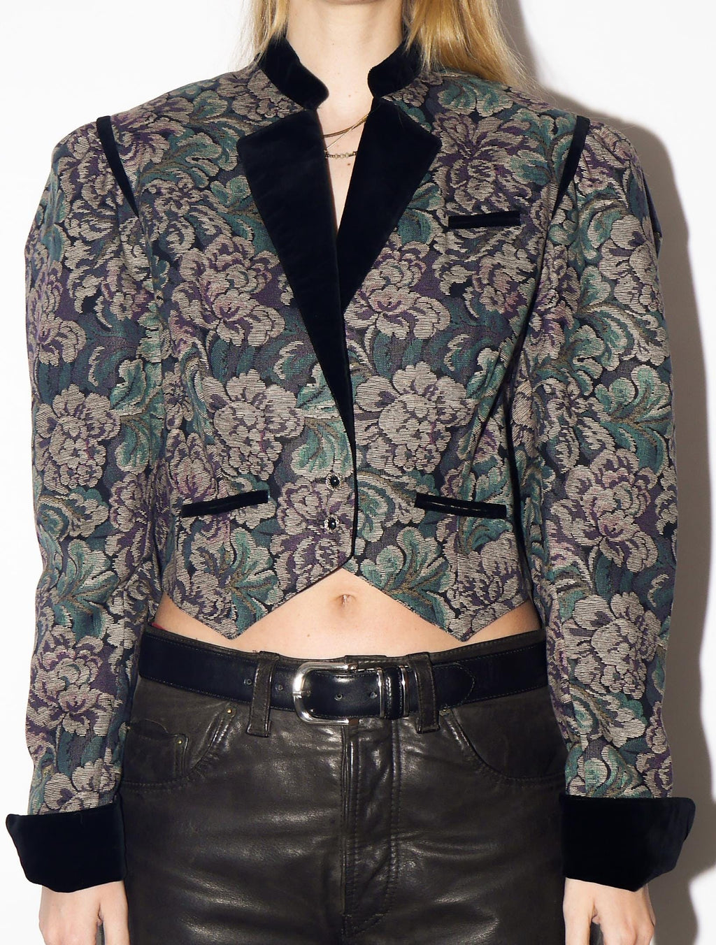 VINTAGE Cotton Jacquard Floral Blazer from 1980s | Big Shoulders Austrian Blazer