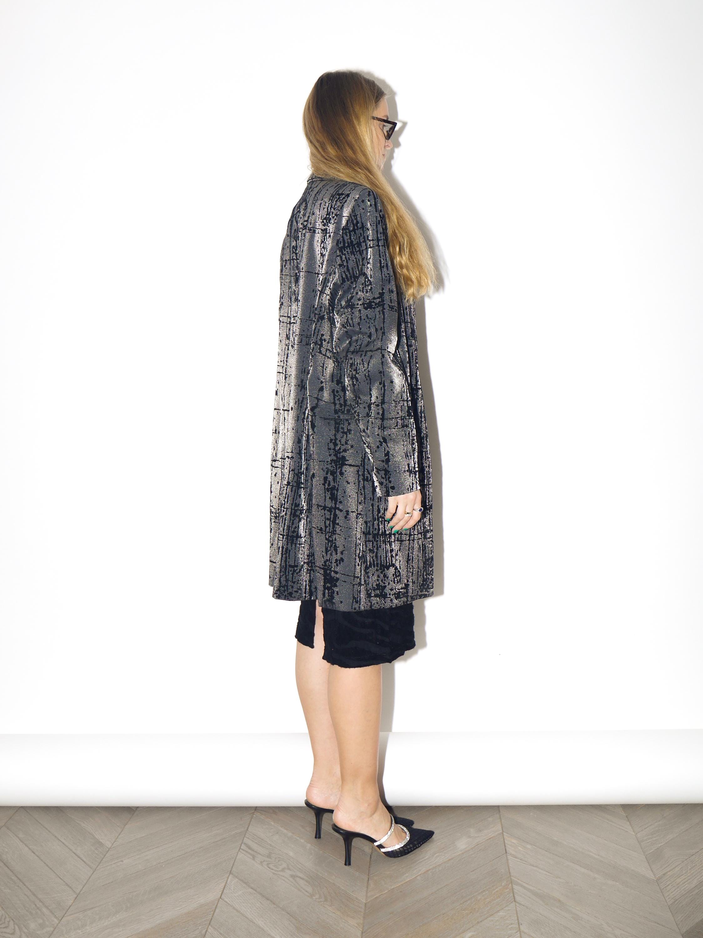 VINTAGE long silver viscose blazer from 1980s with metallic and velvet by Kello®