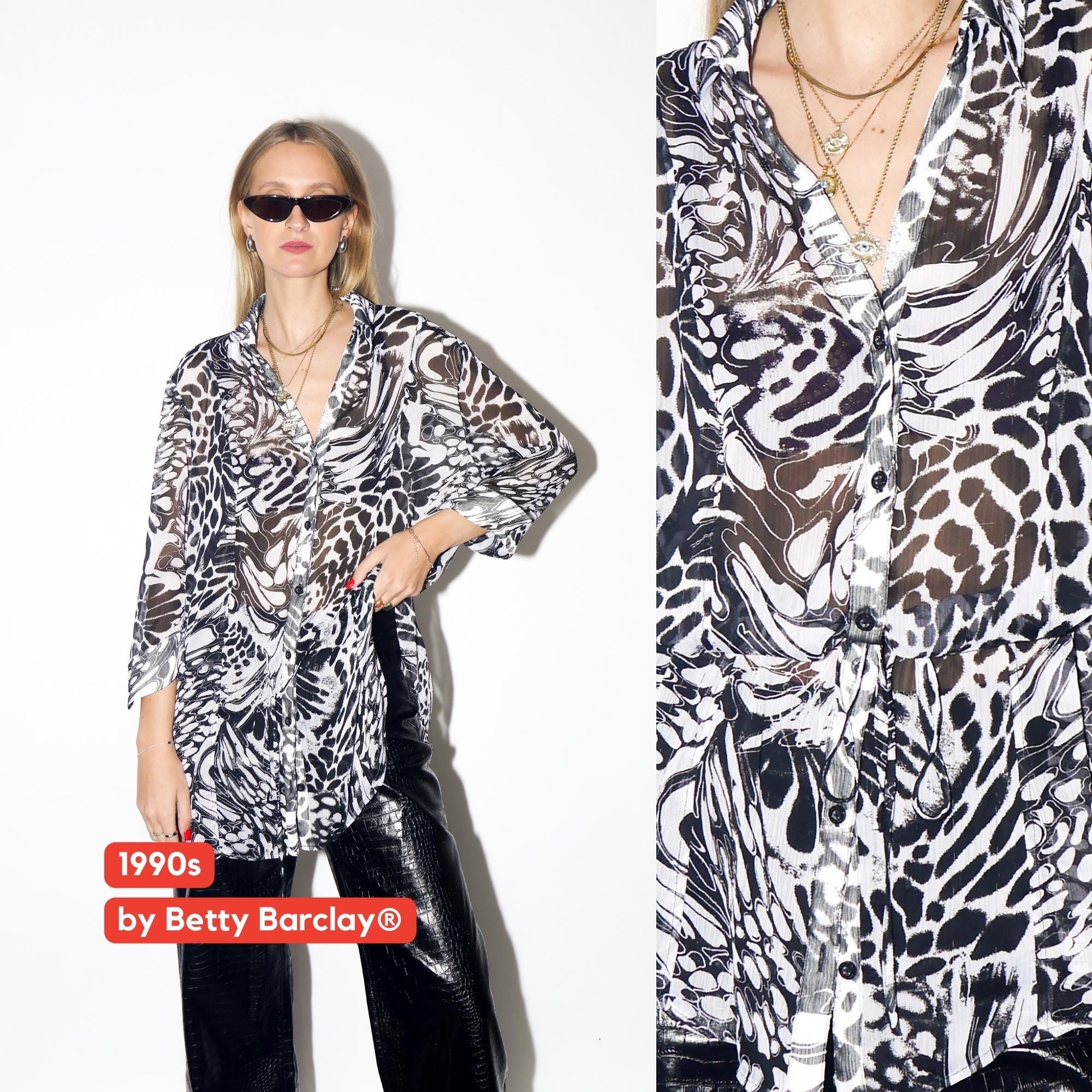 VINTAGE White and Black Animal Pattern Blouse From The Late 1990s By Betty Barclay