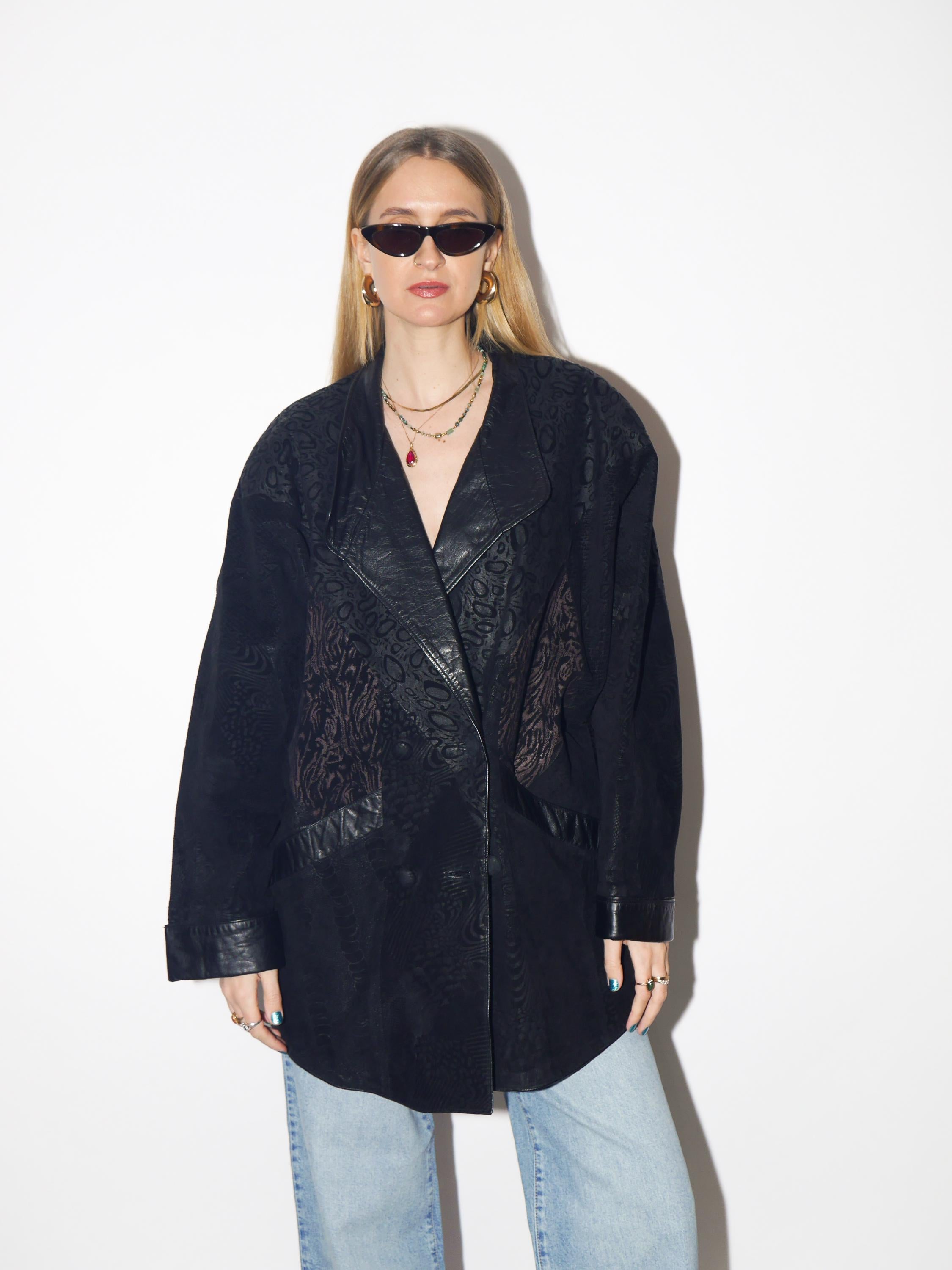 VINTAGE black suede leather jacket from 1980s | oversize suede jacket