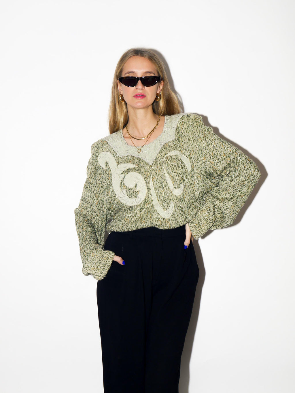 VINTAGE premium viscose sweater from 1980s in metallic green by Bucadi Bacco®