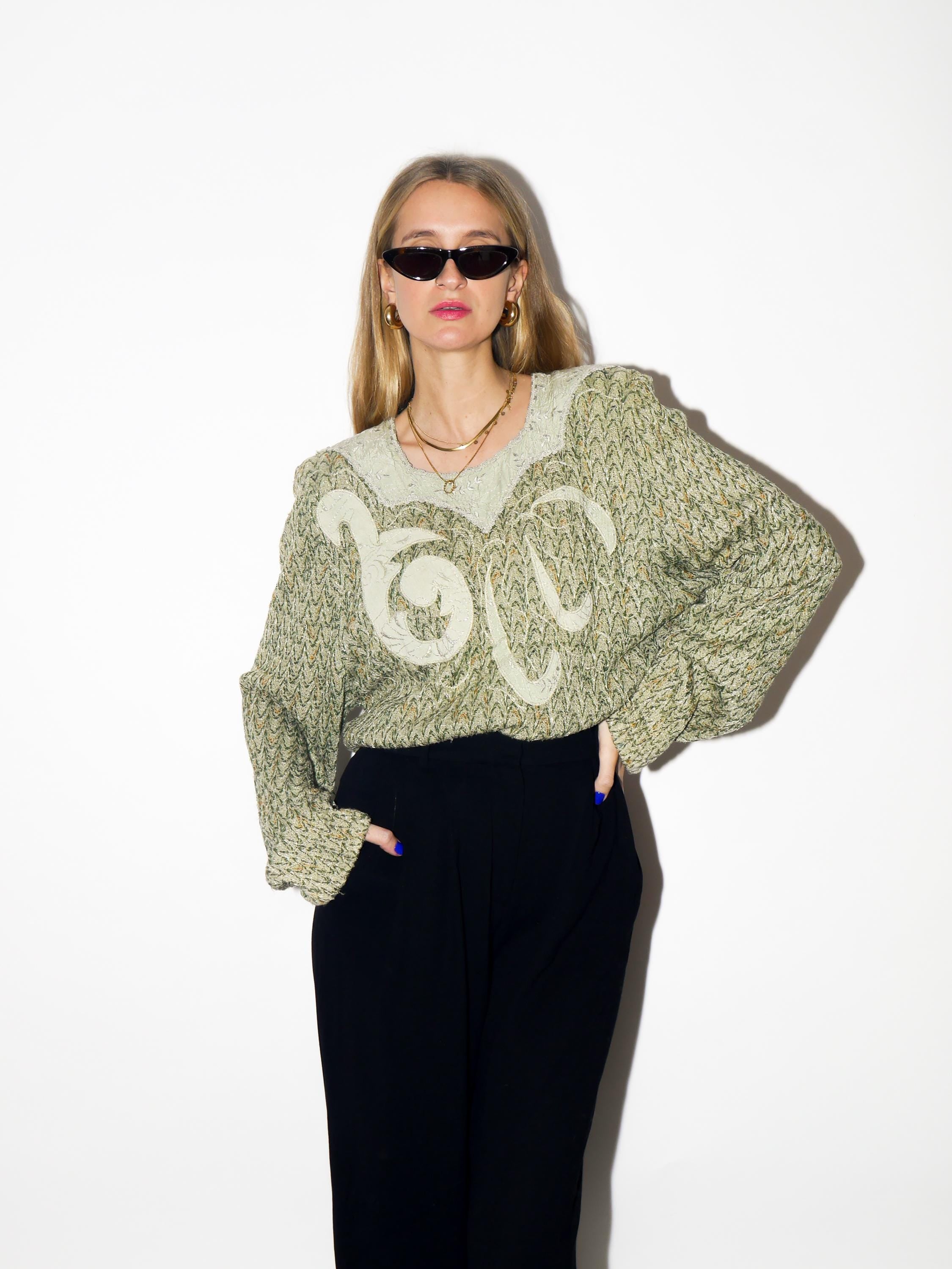 VINTAGE premium viscose sweater from 1980s in metallic green by Bucadi Bacco®