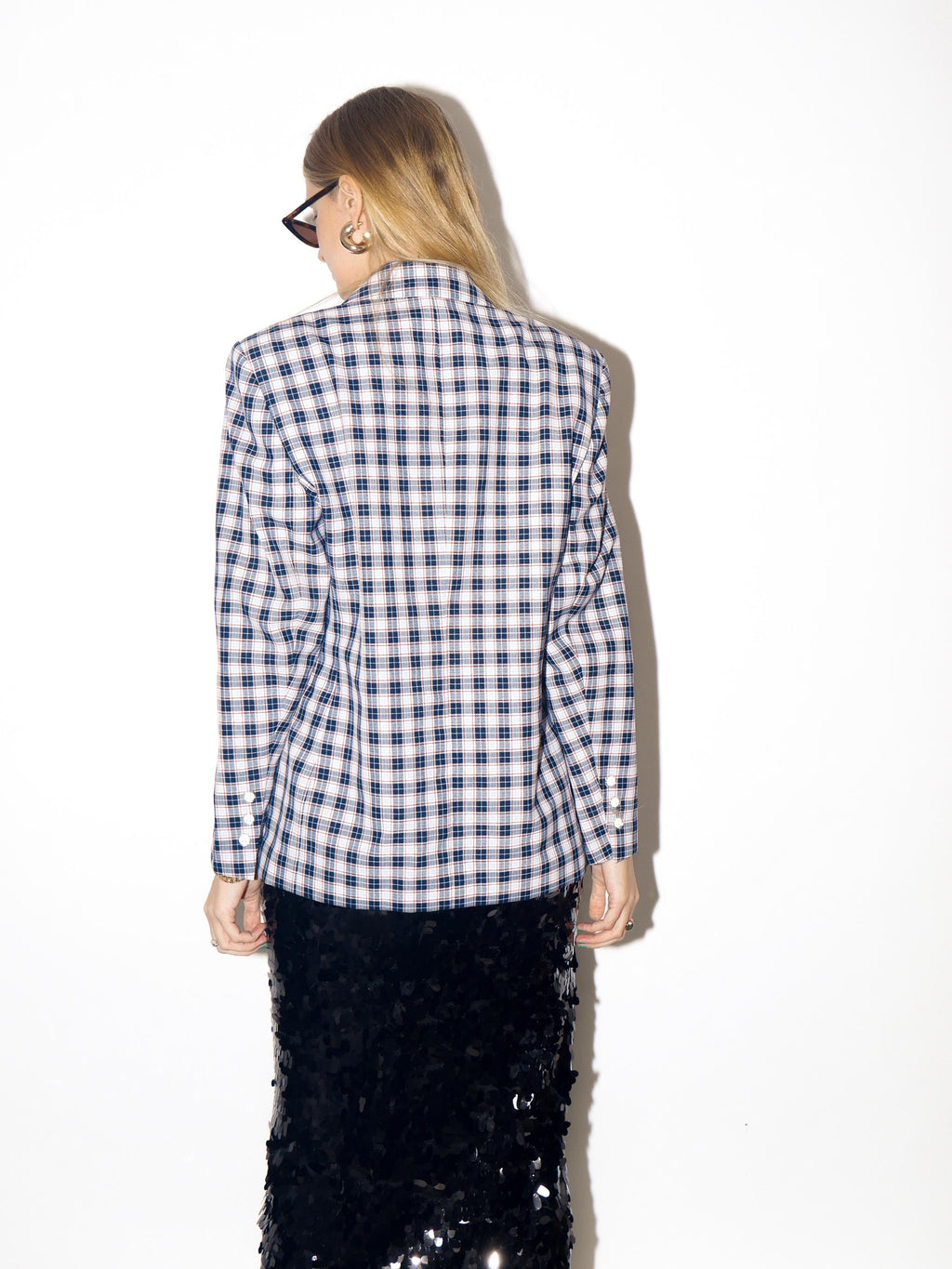 VINTAGE check blazer from 1980s in navy, white and red check by Eugen Klein®