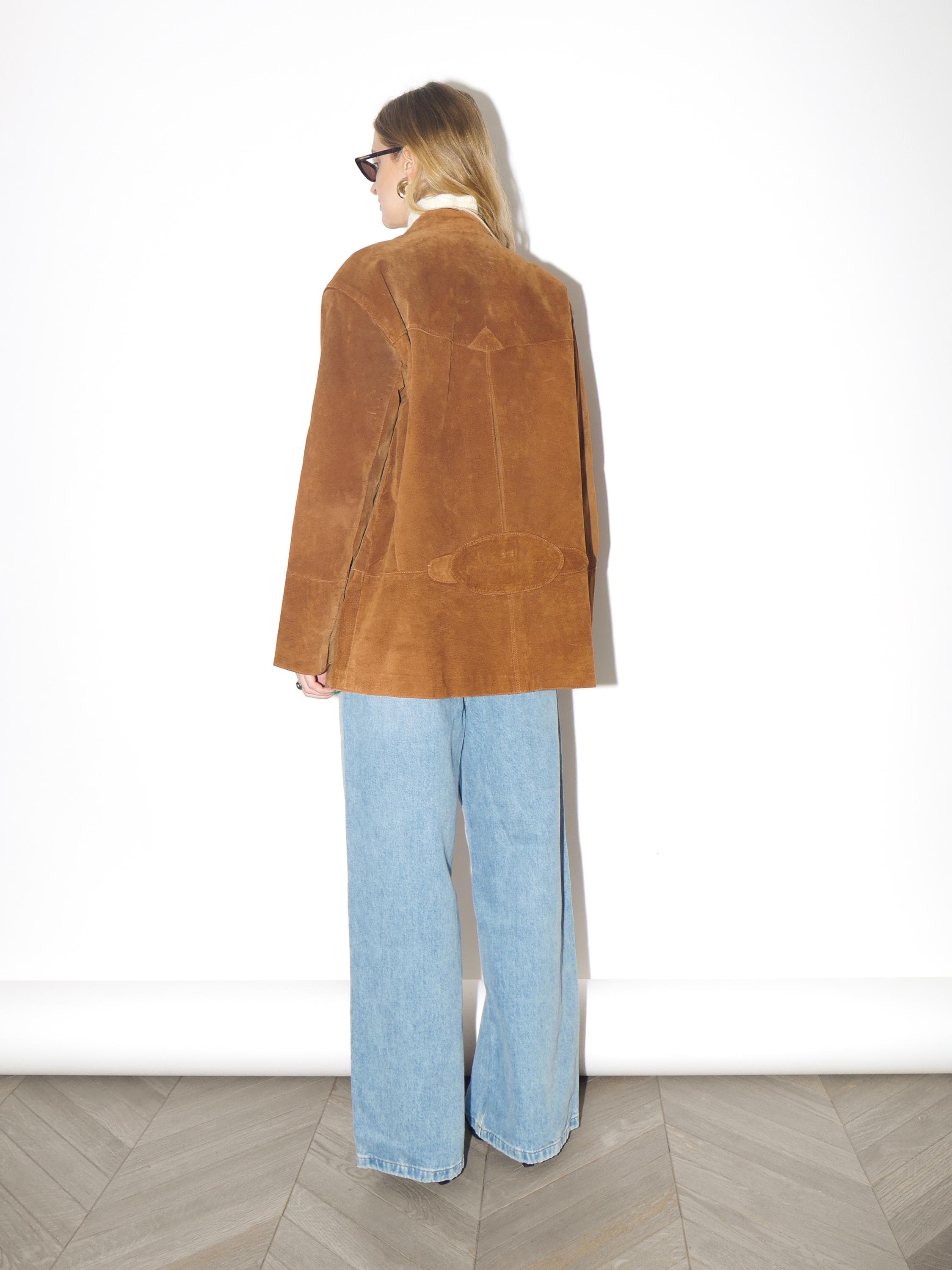 VINTAGE Brown Suede Leather Jacket from 1990s | Folk Style Orange Brown Jacket