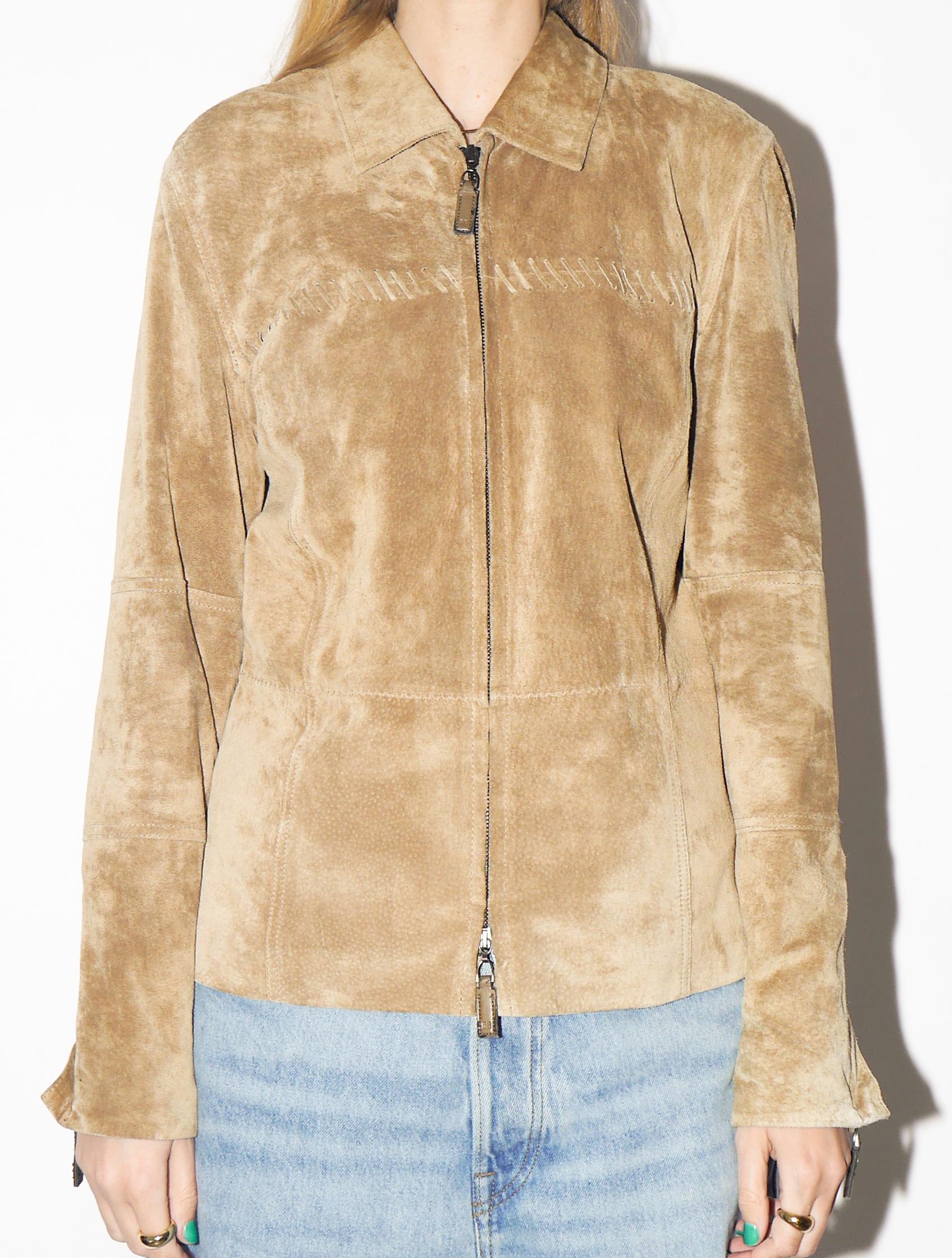 VINTAGE Beige Suede Jacket from 1980s | Betty Barkley Double Zip Leather Jacket