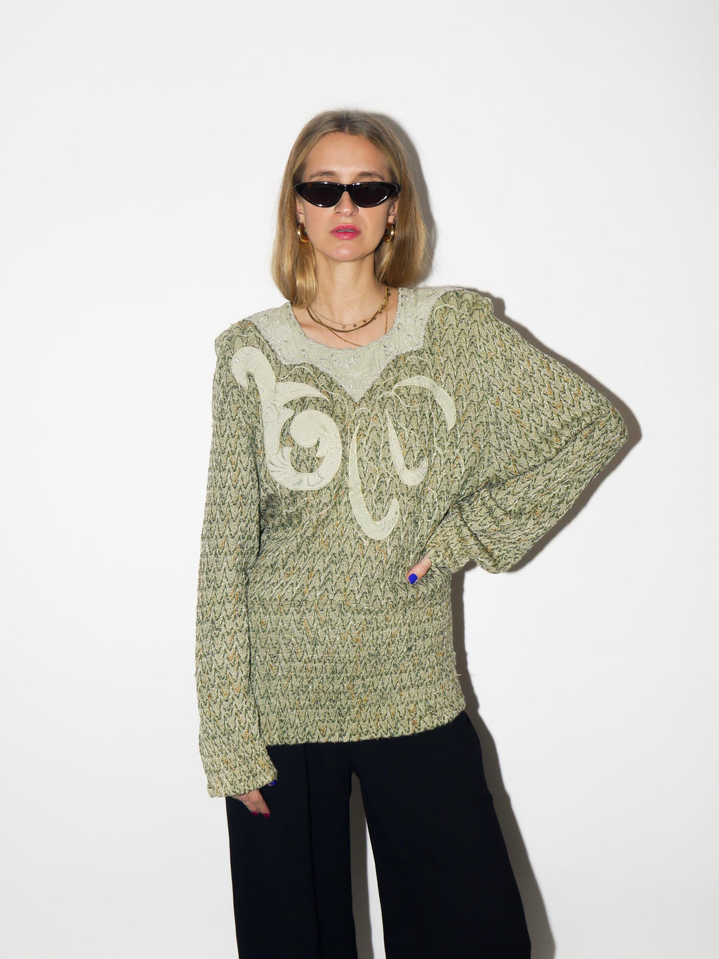 VINTAGE premium viscose sweater from 1980s in metallic green by Bucadi Bacco®