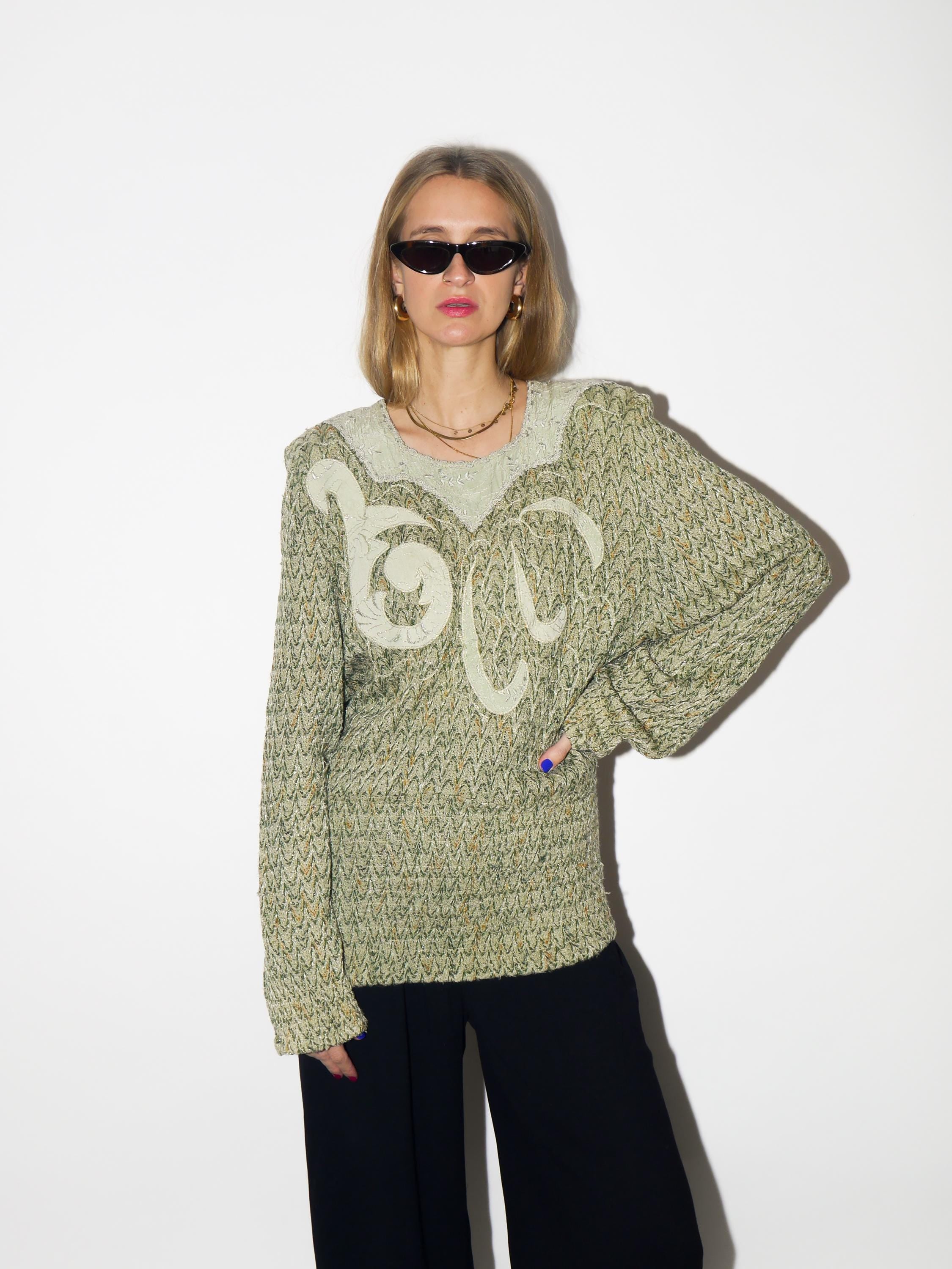 VINTAGE premium viscose sweater from 1980s in metallic green by Bucadi Bacco®