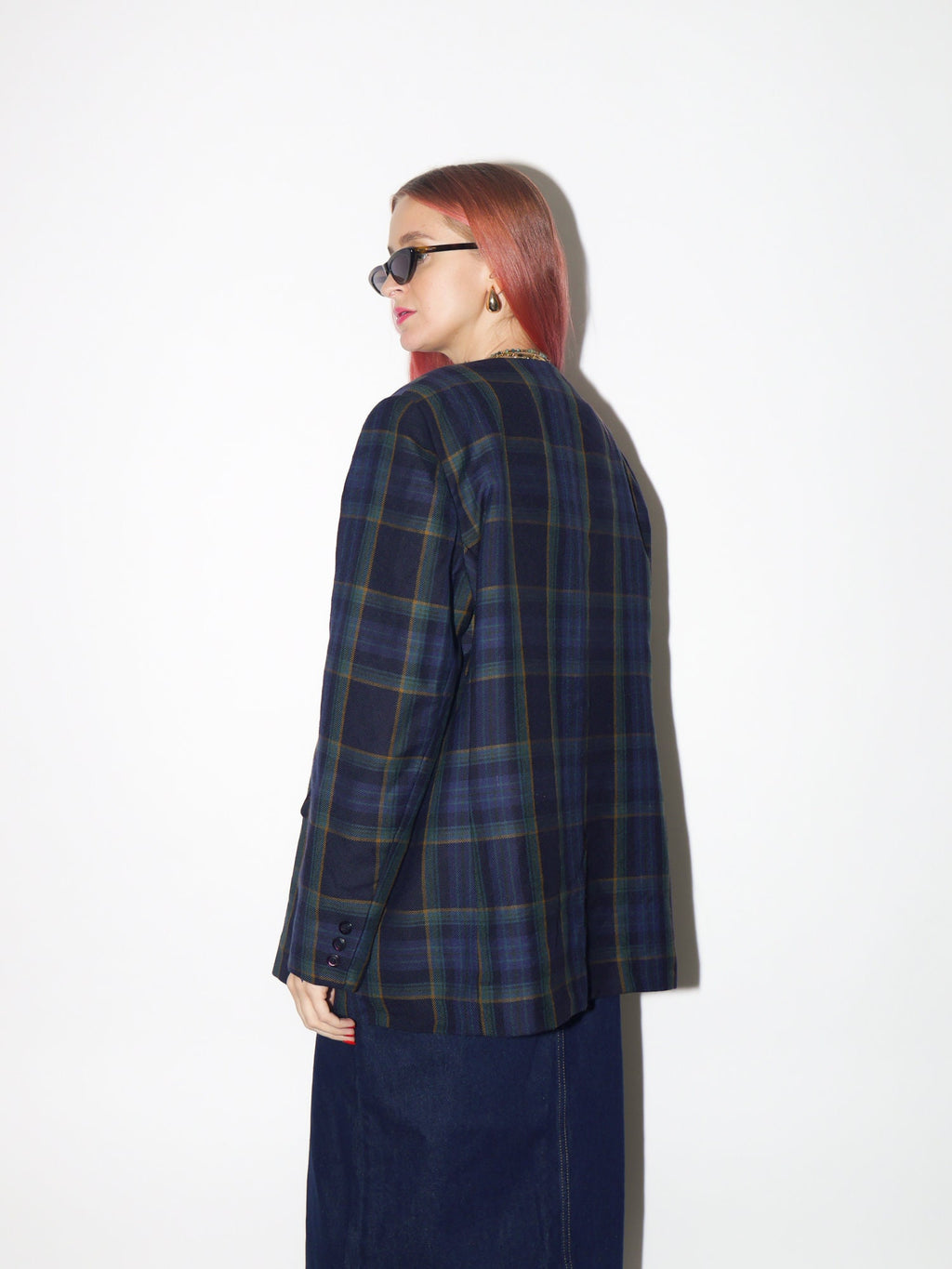 VINTAGE 100% wool blazer 80s by Compliment | pure new wool blazer | vintage oversized wool blazer | blue and green check blazer