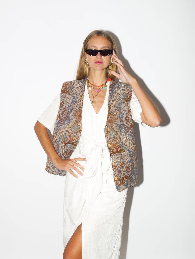 VINTAGE vest 1980s | jacquard cotton vintage vest | Miss Joy vest | cotton oversize vintage vest | retro hippie vest | boho vest | modopol