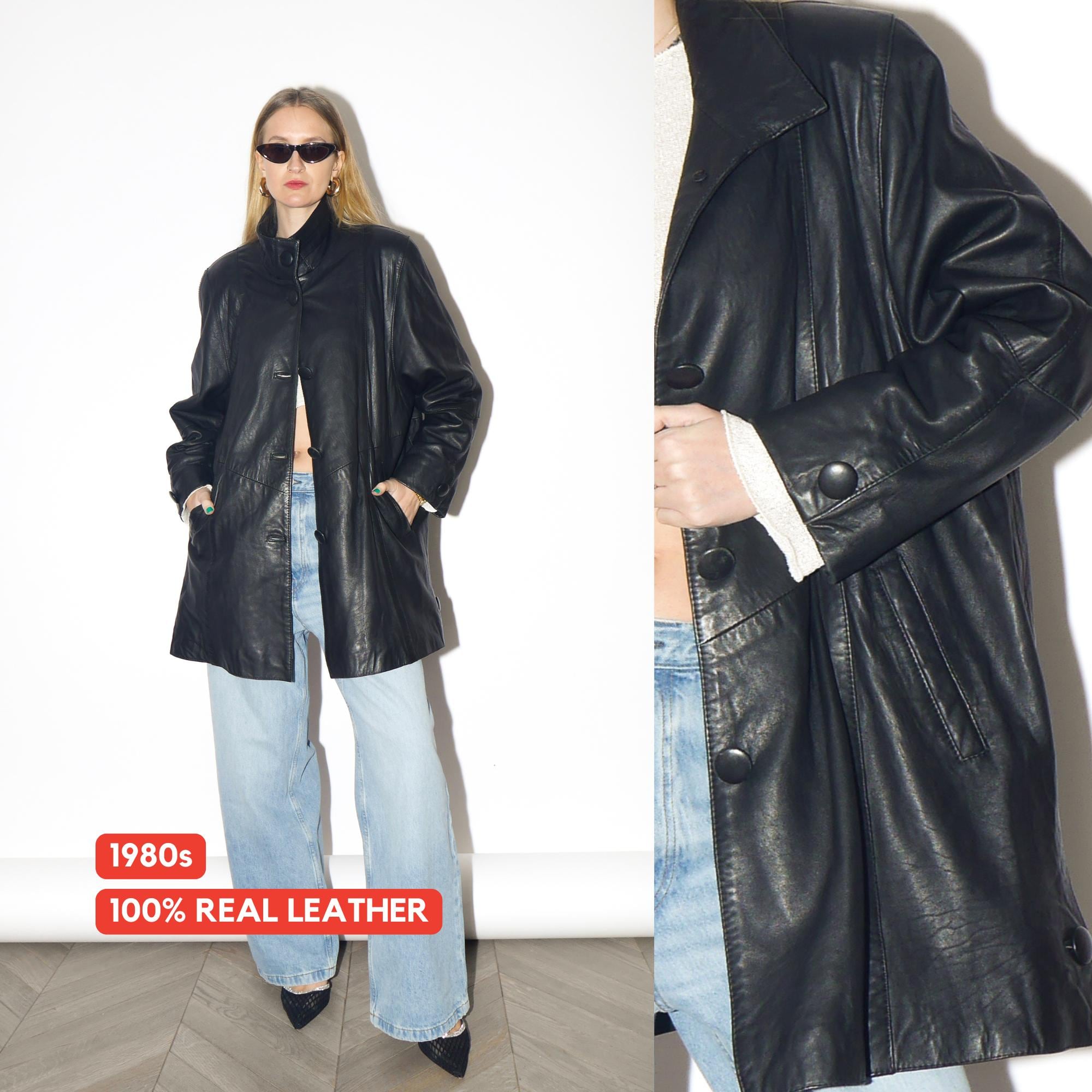 VINTAGE black leather jacket from 1980s | soft retro leather jacket by Vunic®