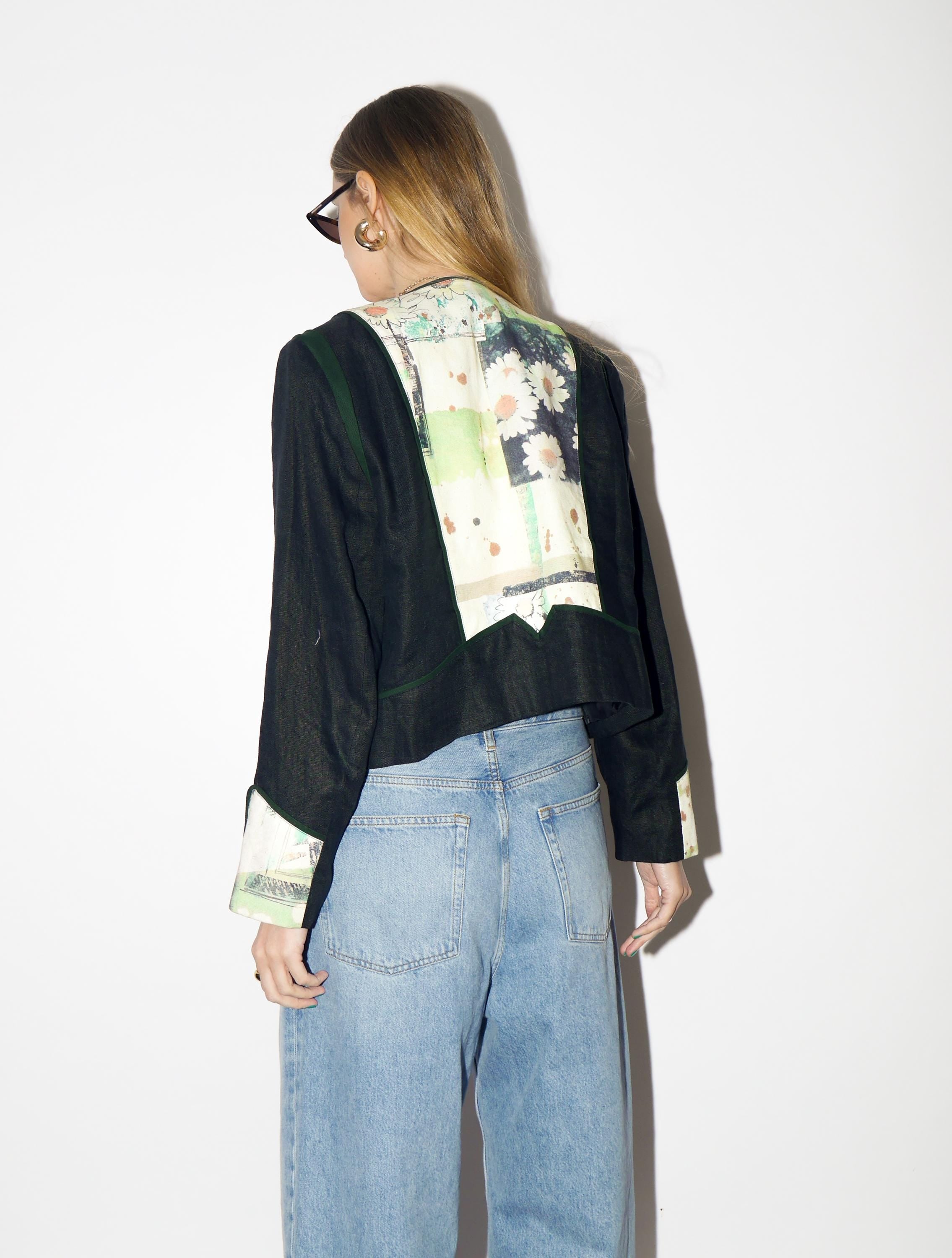 VINTAGE Navy Linen Blazer from 1980s | Cropped Folk Blazer by Studio Umberto®