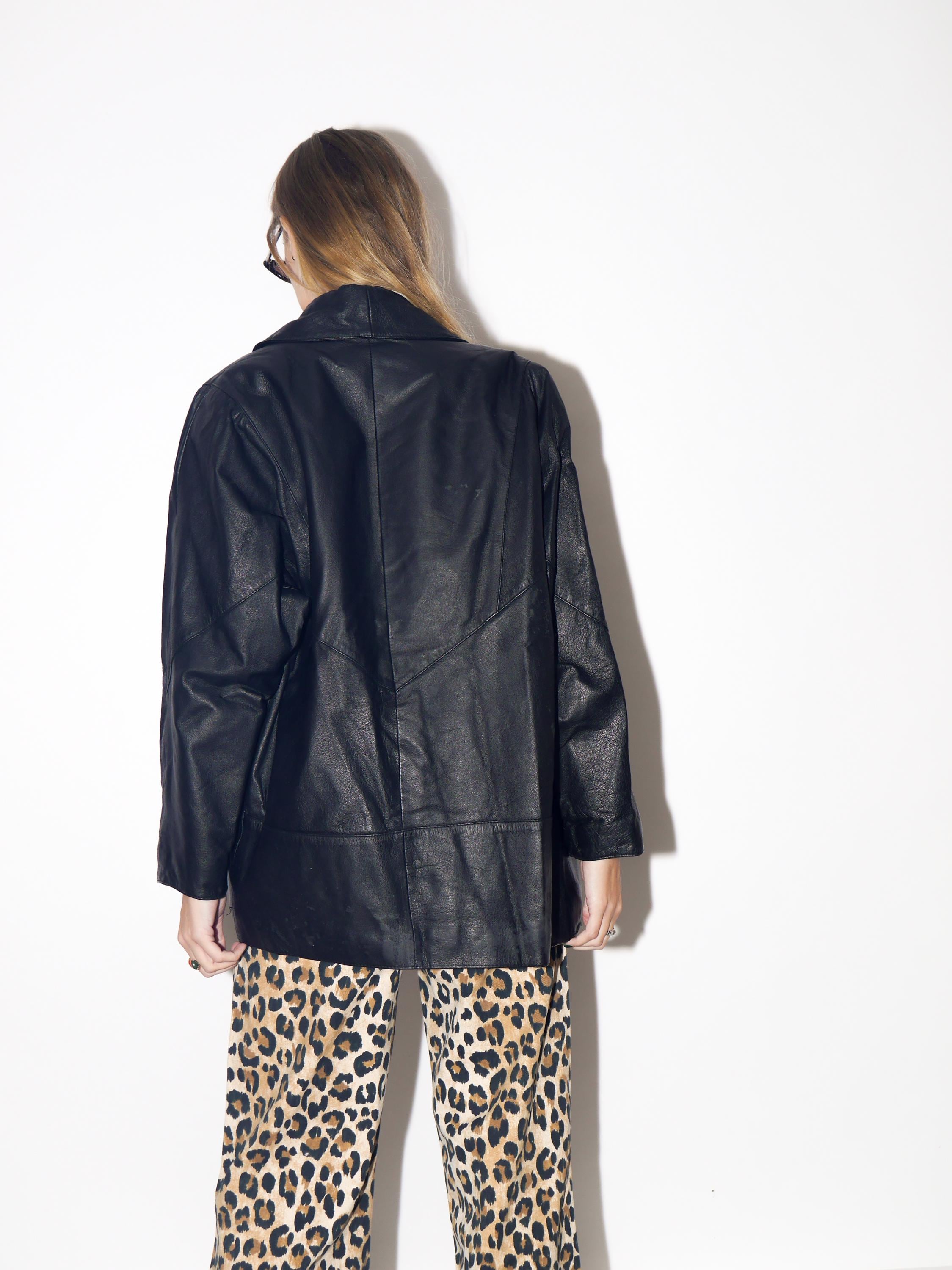 VINTAGE Black Quilted Leather Jacket From The 1980s by Lady Joy