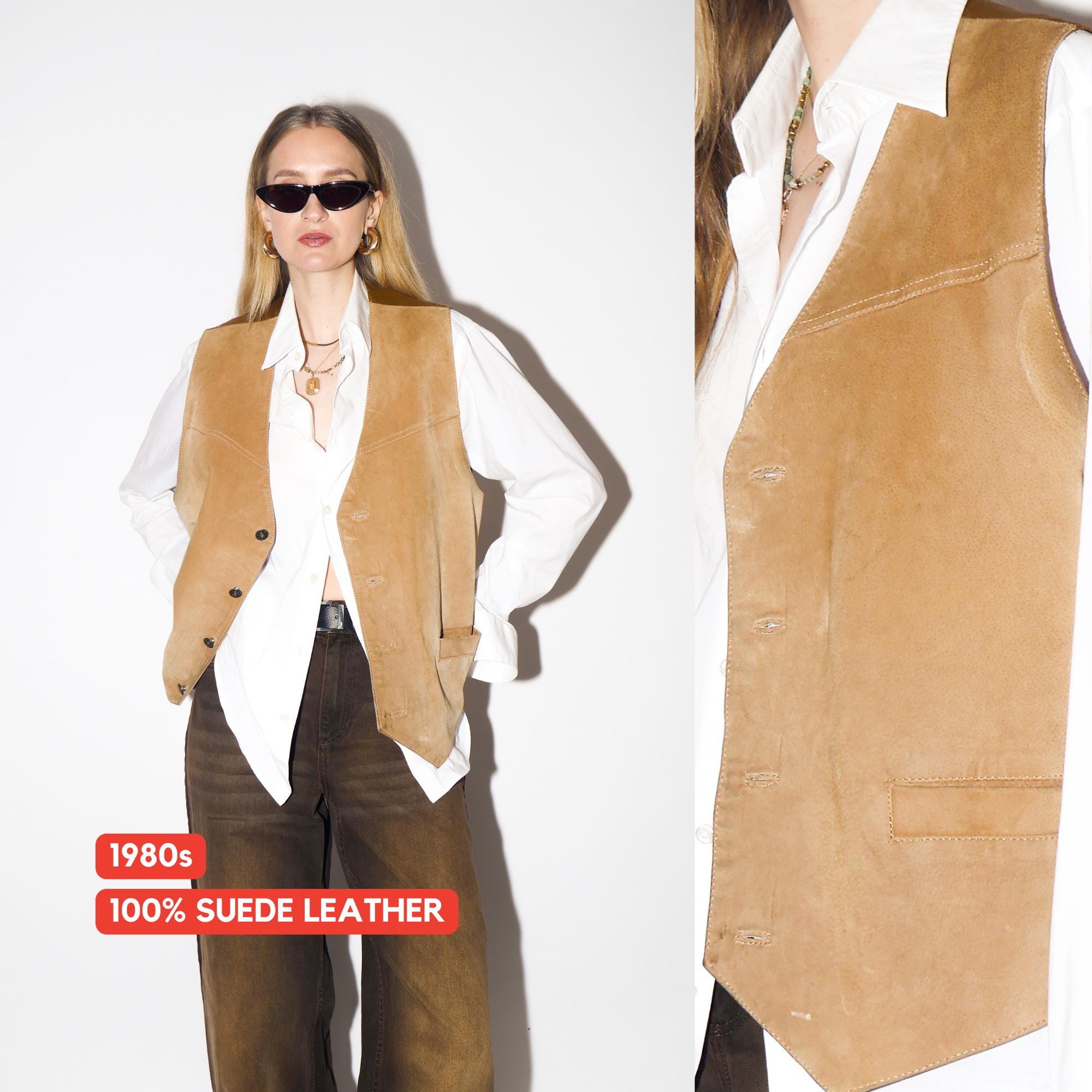 VINTAGE Caramel Suede Vest from 1980s by John F. Gee ®