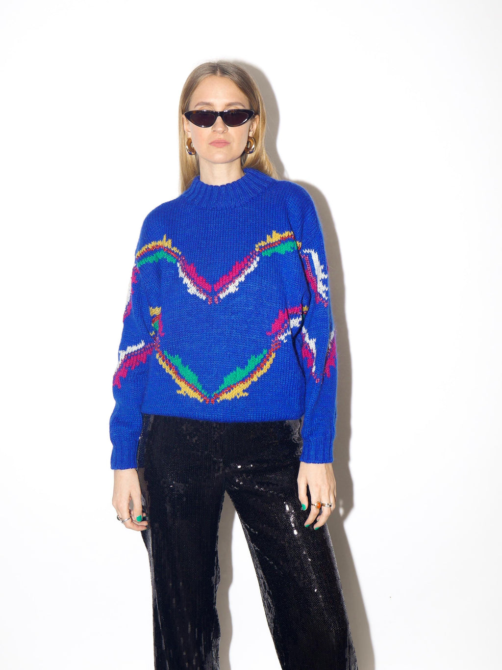 VINTAGE wool and mohair cobalt sweater from 1980s | blue half turtleneck sweater