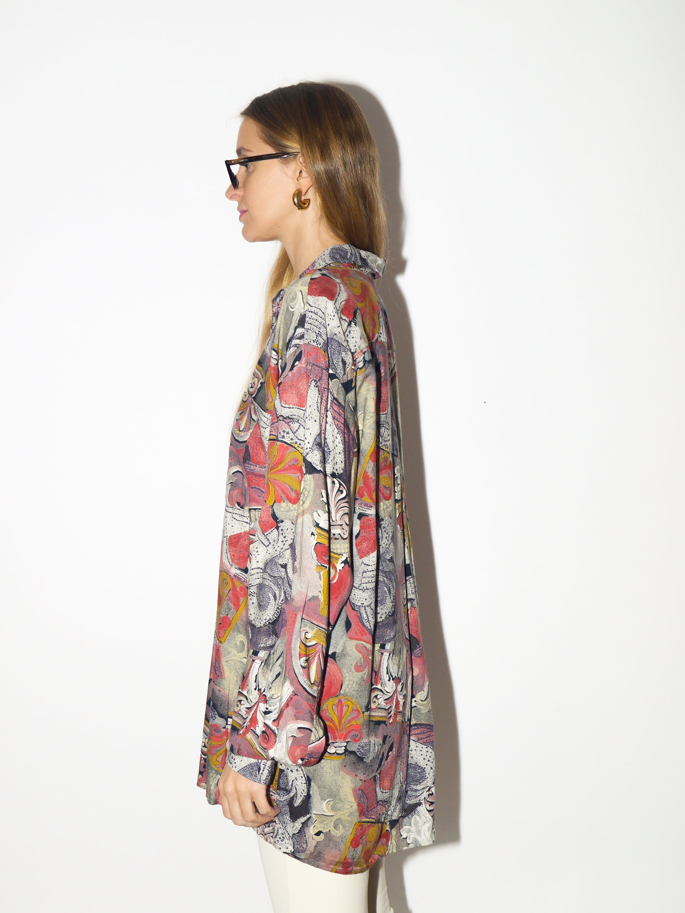 VINTAGE shirt 1980s | Viscose shirt | Wold Traveller Goldress vintage shirt | colorful shirt | retro oversize shirt | abstract pattern
