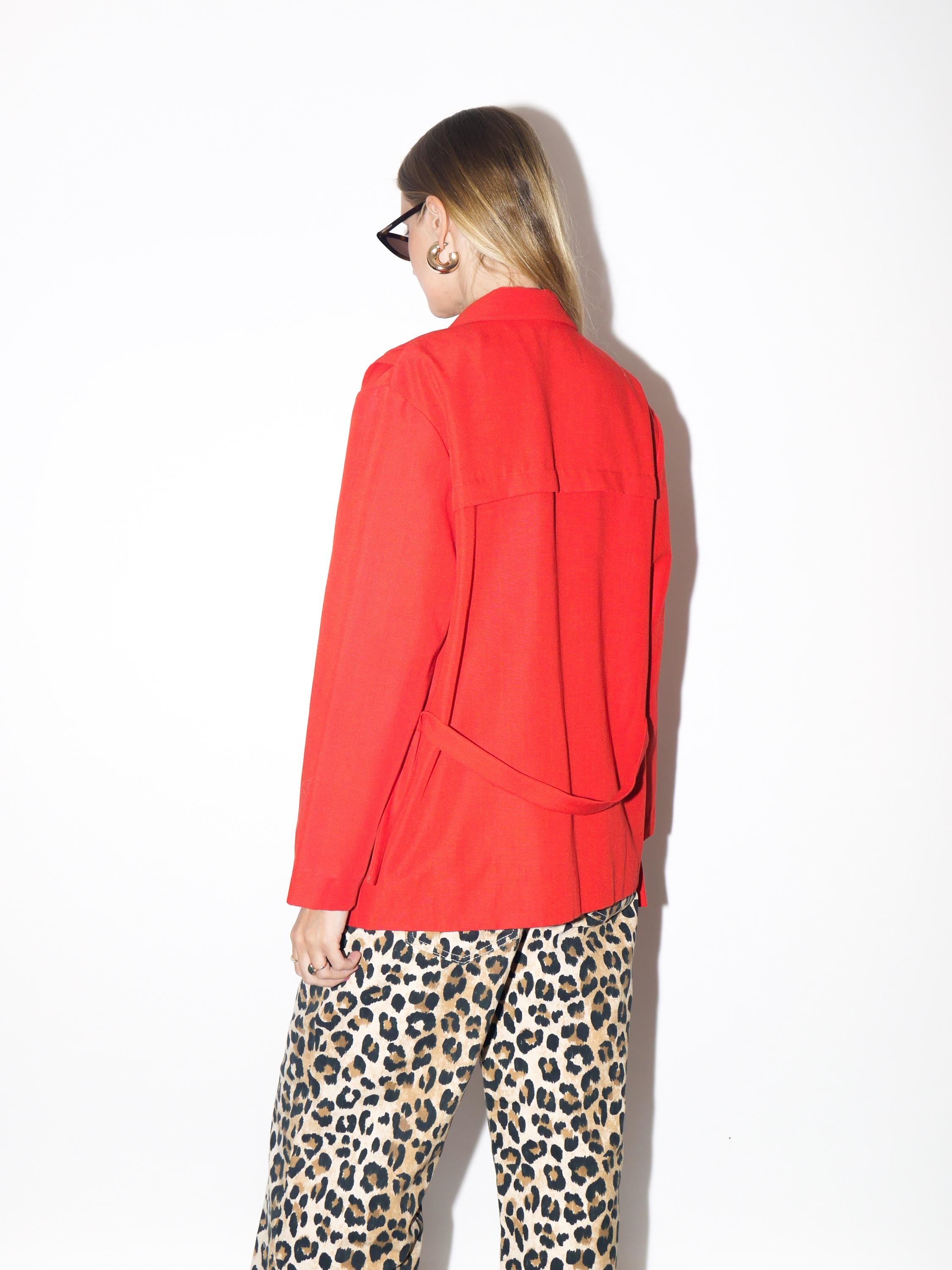 VINTAGE Cotton Raspberry Red Oversized Belted Blazer Jacket Made In Yugoslavia From The 1980s By ADD Collection