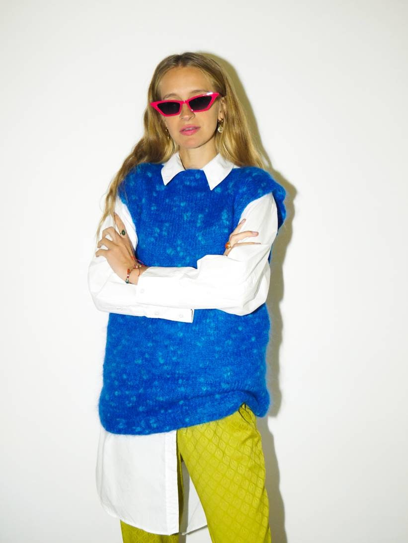 VINTAGE wool vest 1980s | handmade knitted wool sweater | blue warm sweater | sweater vest | blue vest | retro handmade vest | modopol