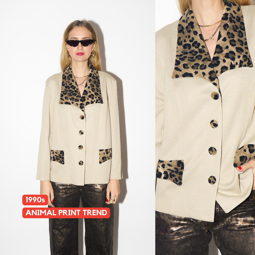 VINTAGE leopard blazer in beige from 1990s