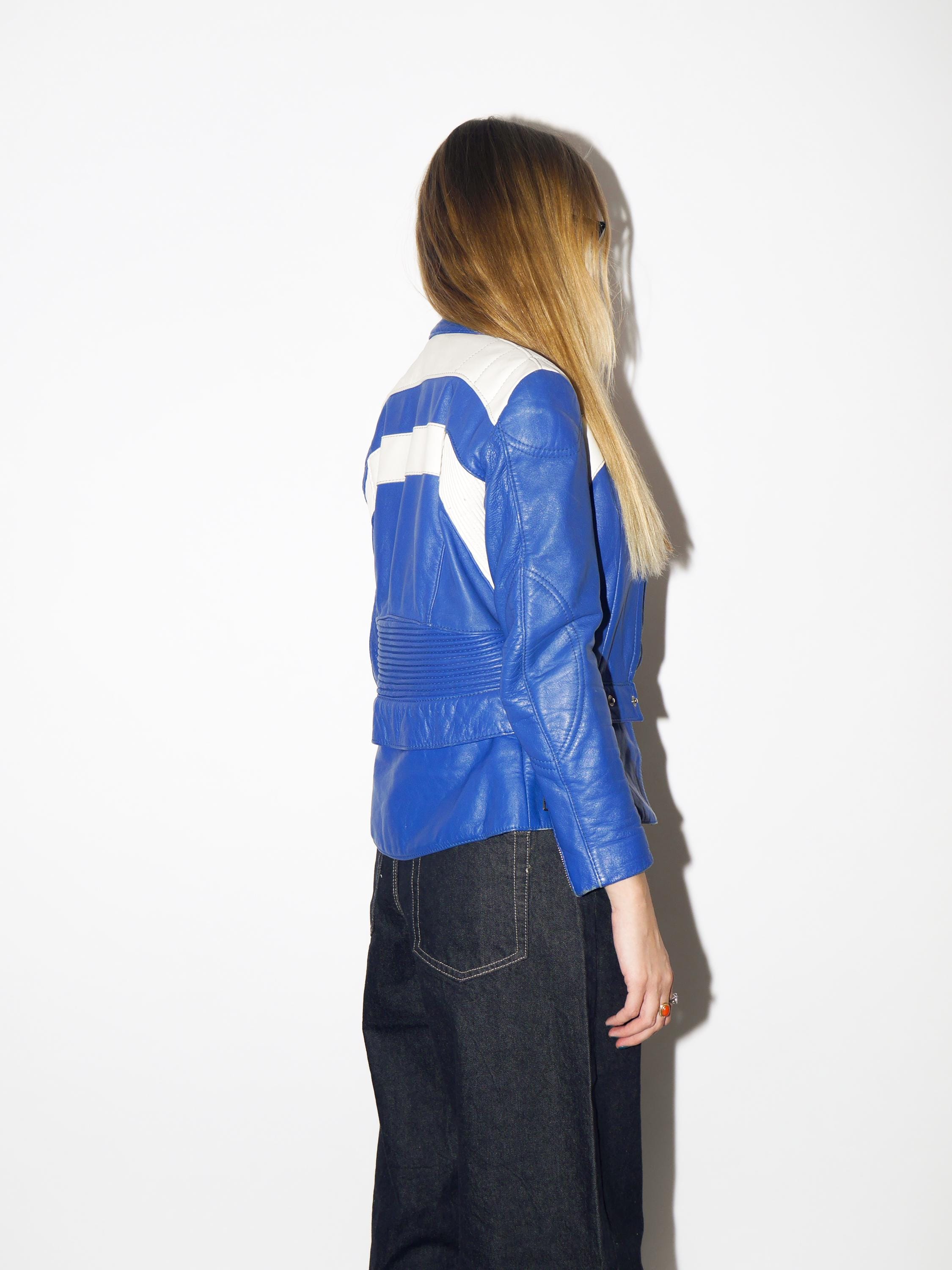 VINTAGE blue leather motorcycle jacket from 1970s | leather biker jacket Harro®
