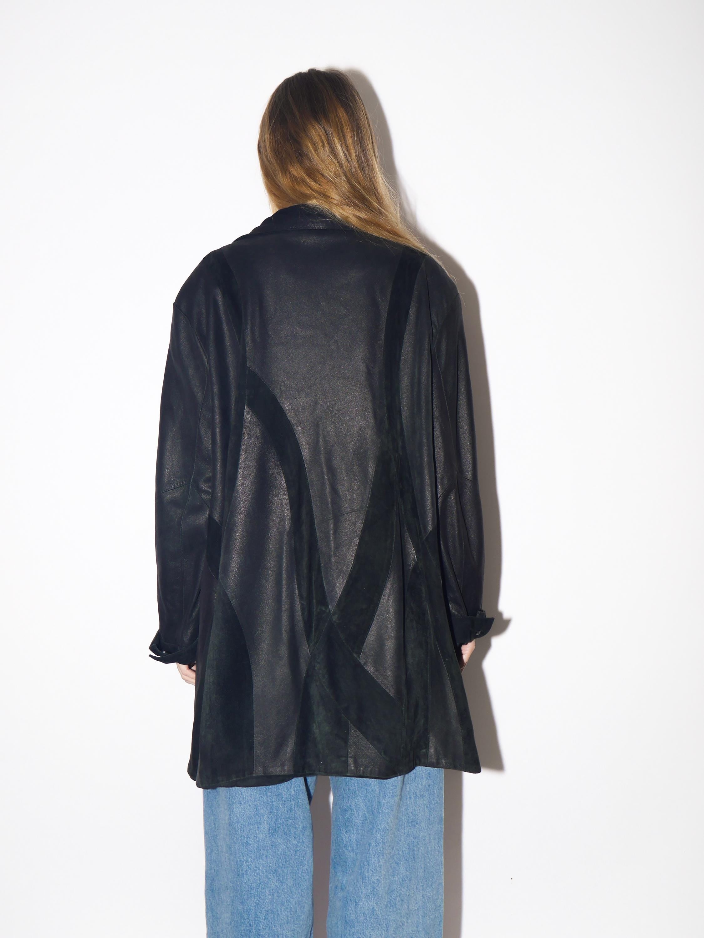 VINTAGE Black Leather Suede Jacket from 1980s | Retro Black Suede Coat