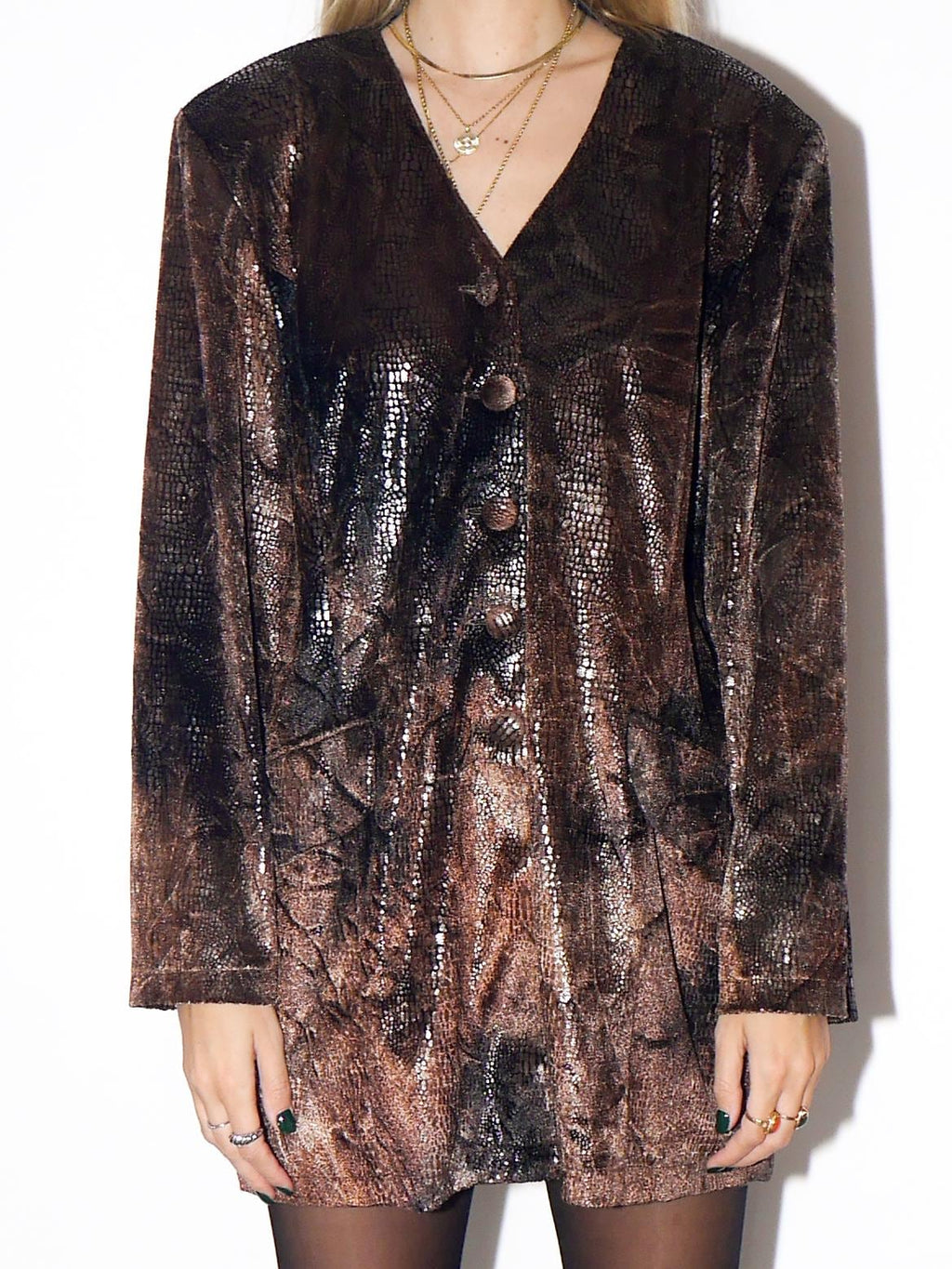 VINTAGE Brown And Black Snake Pattern Velvet Blazer From The 1980s By Bou’t Sina Paris