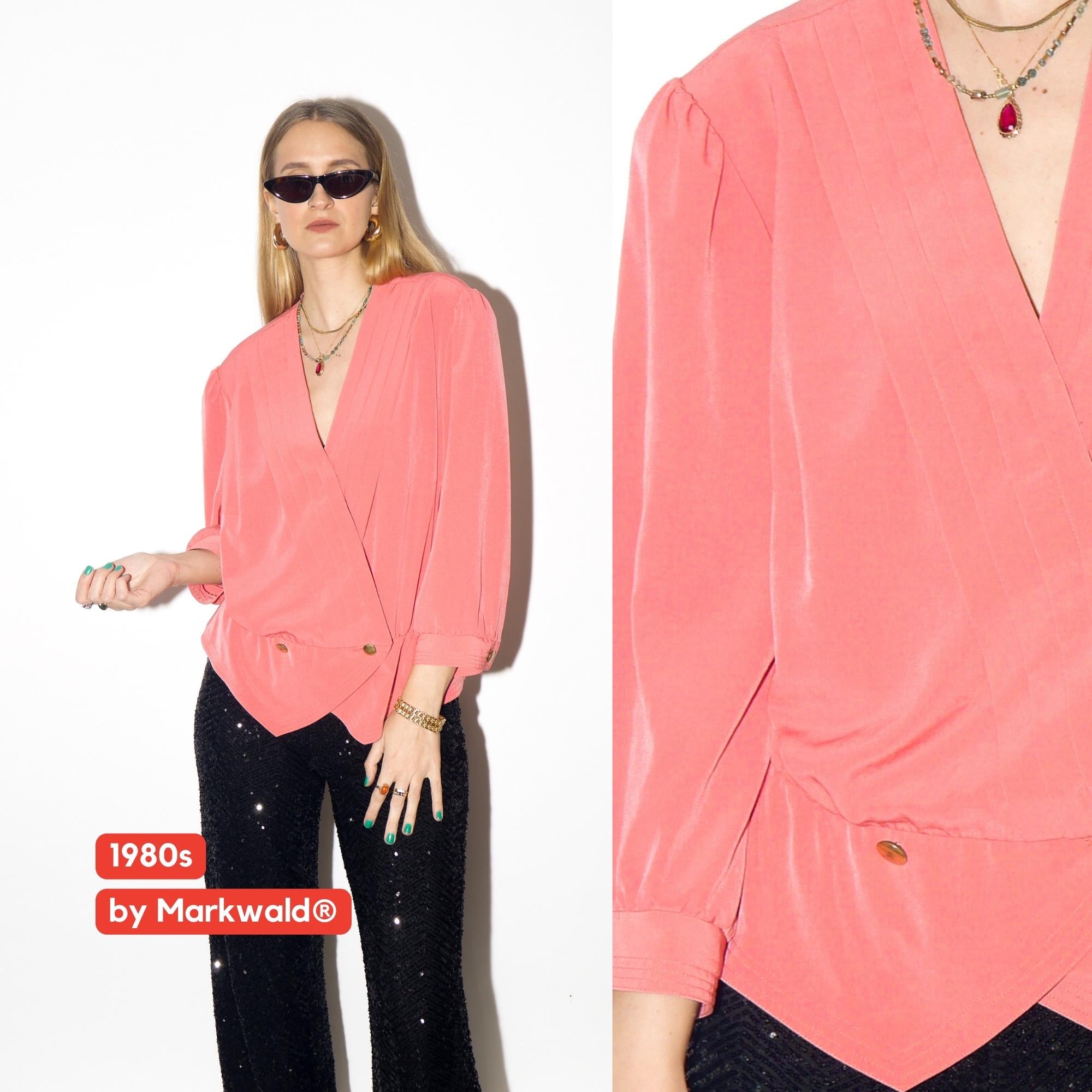 VINTAGE pink blouse from 1980s with peplum and puffer sleeves by Markwald®