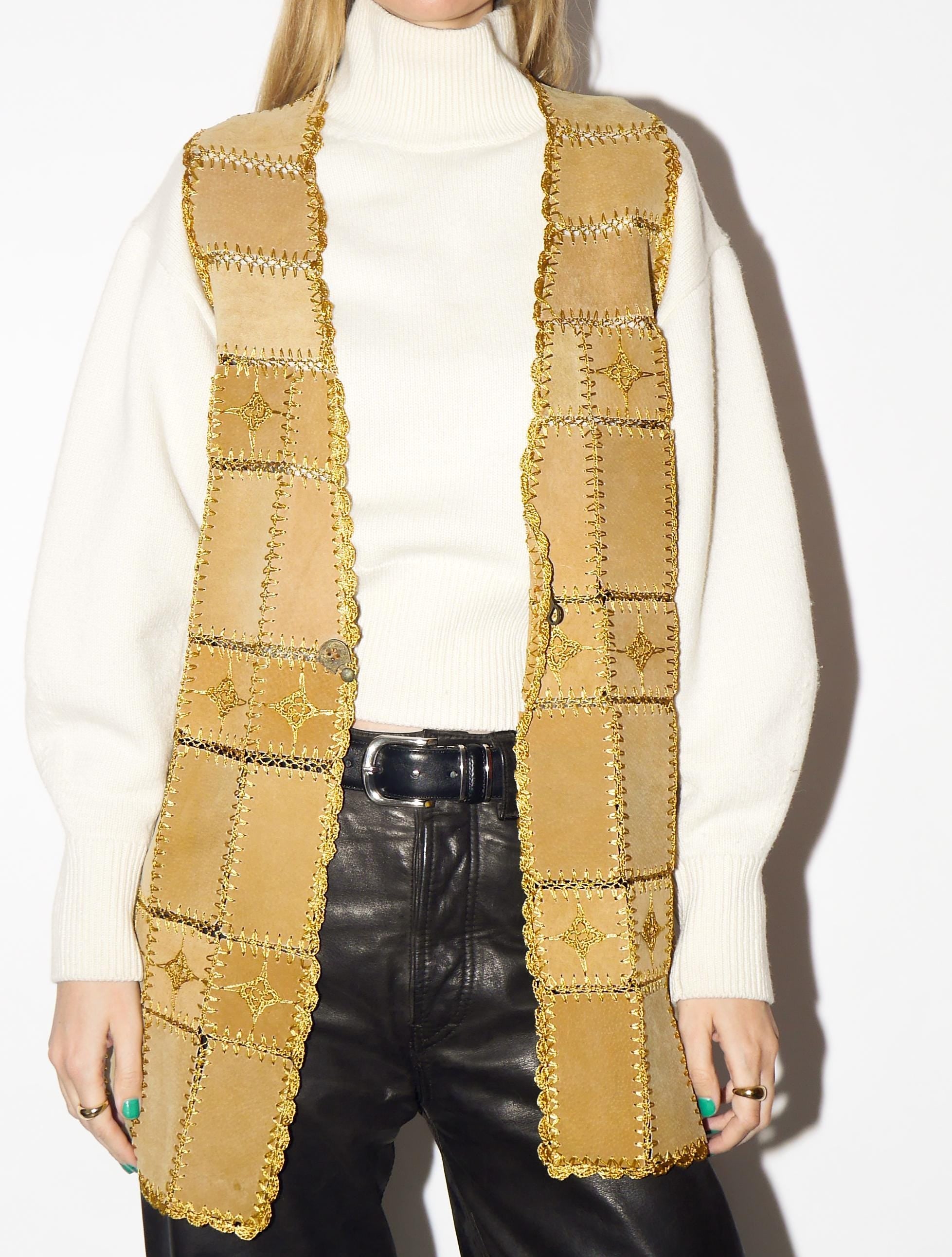 VINTAGE Beige Suede Vest from 1980s | Caramel Suede Leather Long Vest