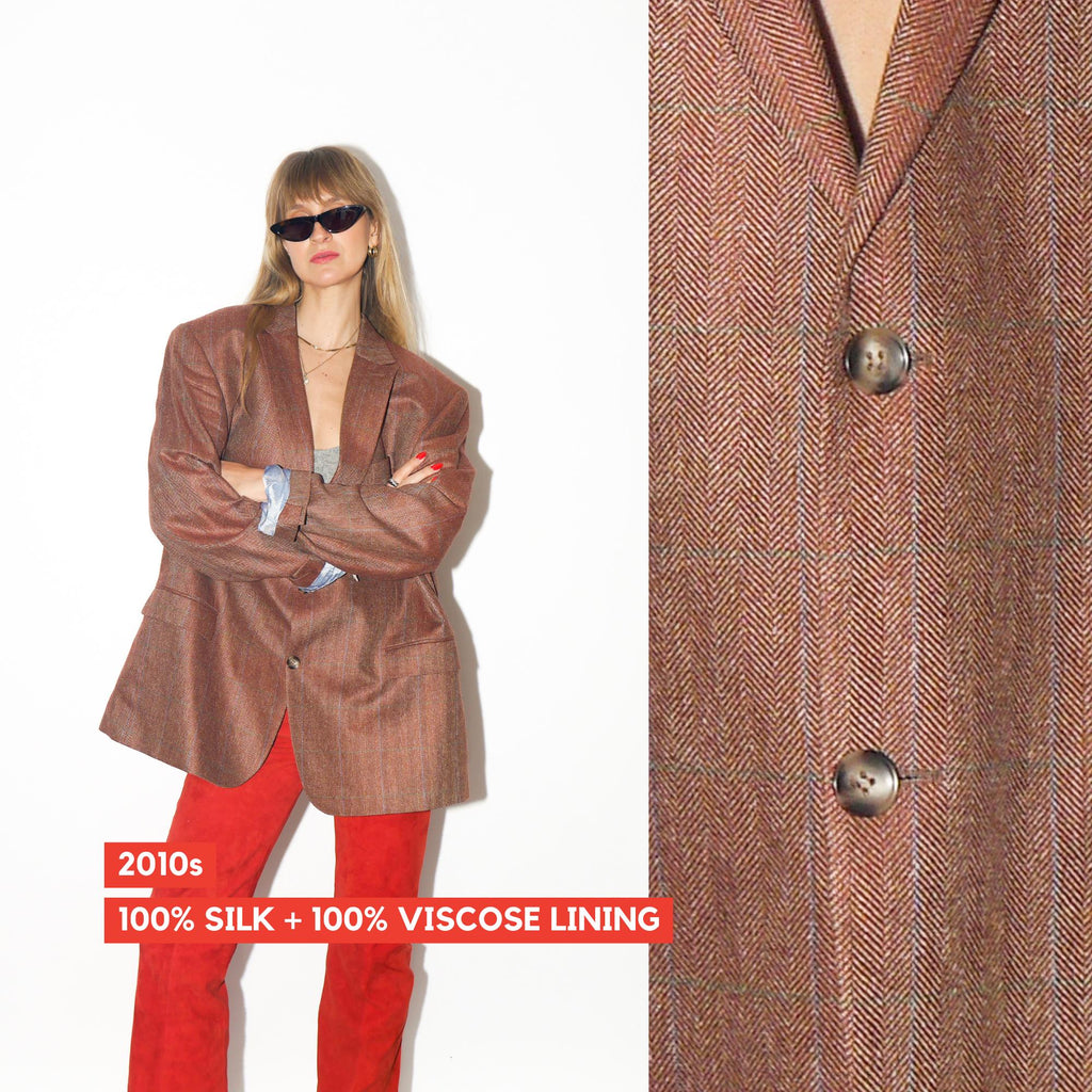 VINTAGE Silk Rusty Orange Herringbone Blazer From The Late 2000s By Carl Gross