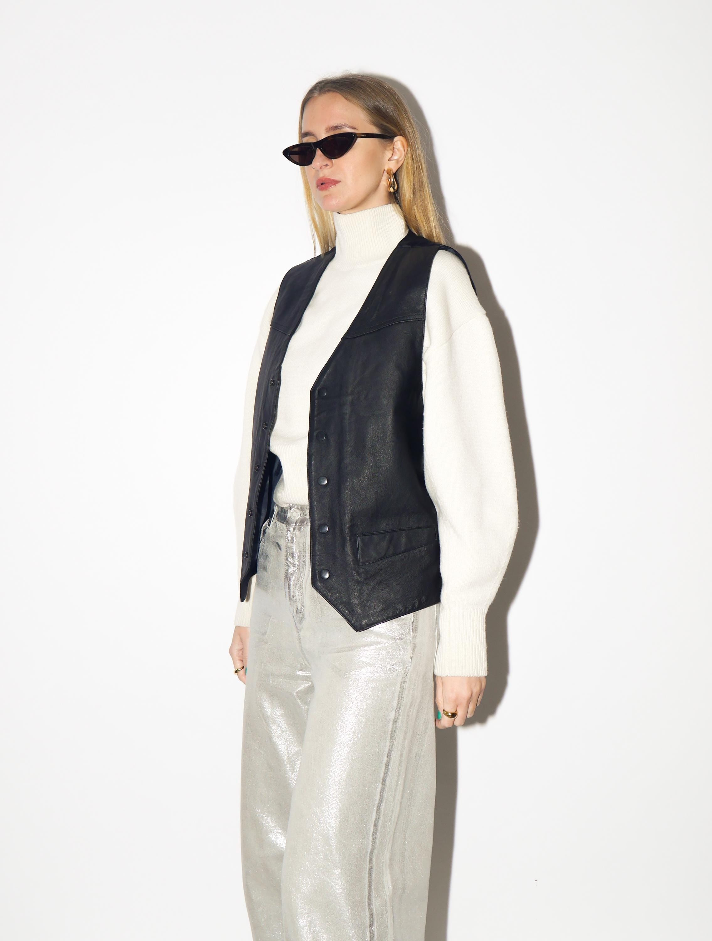 VINTAGE Black Leather Vest from 1980s | Premium Vintage Leather Waistcoat