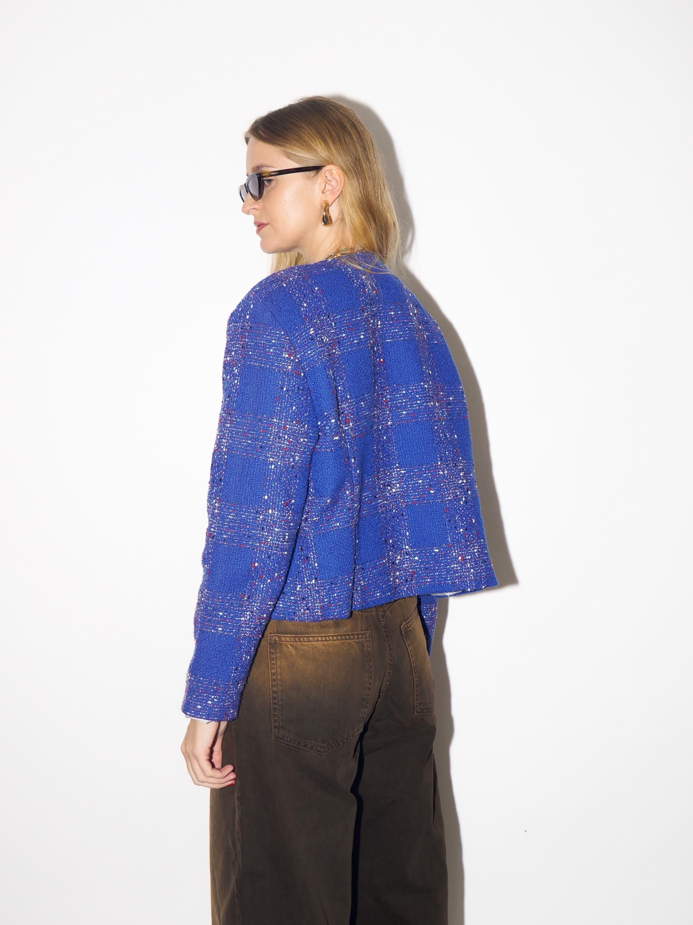 VINTAGE tweed blazer in cobalt blue, short blazer from 1980s by Catherine®