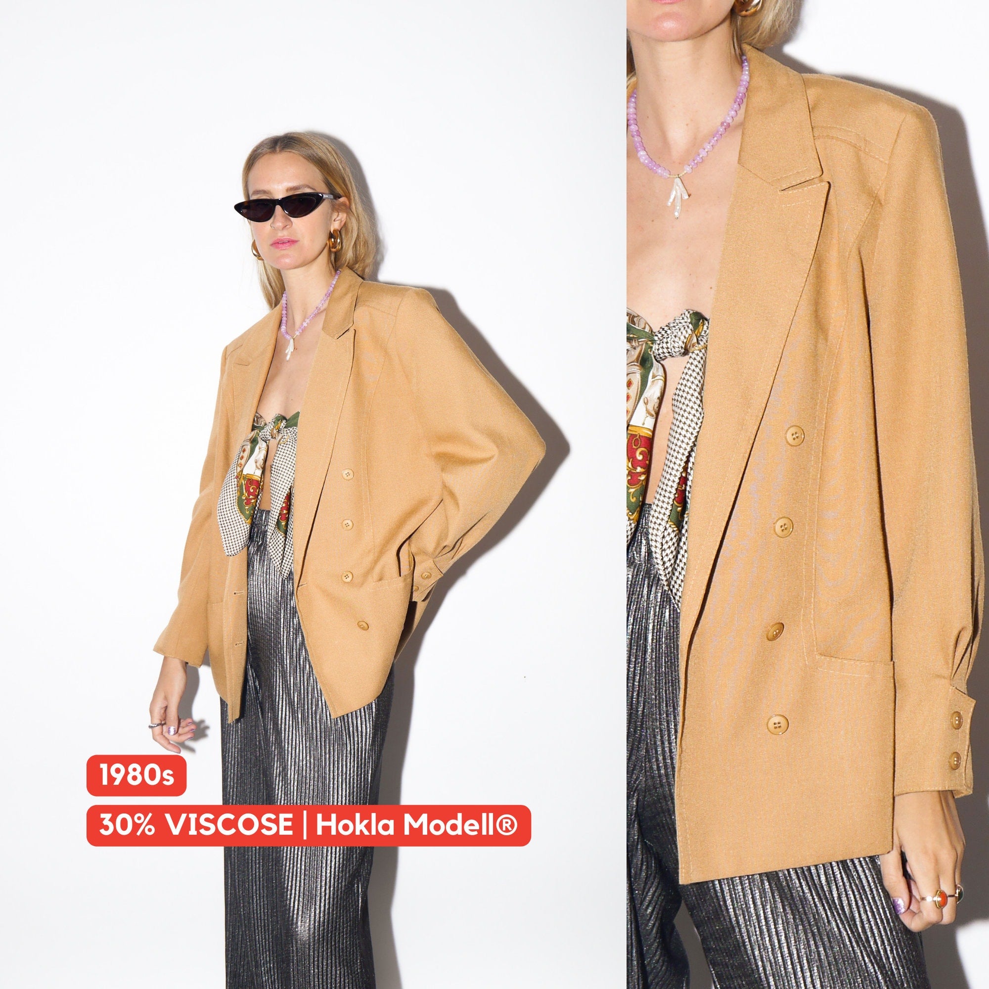 VINTAGE apricot double-breasted blazer by Hokla Modell® from 1980s with puffer sleeves | retro style jacket | cropped oversize blazer