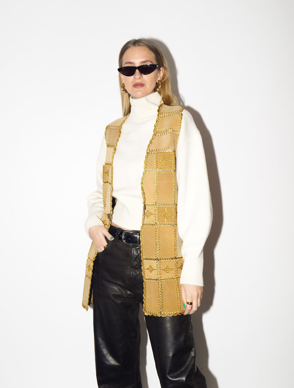 VINTAGE Beige Suede Vest from 1980s | Caramel Suede Leather Long Vest