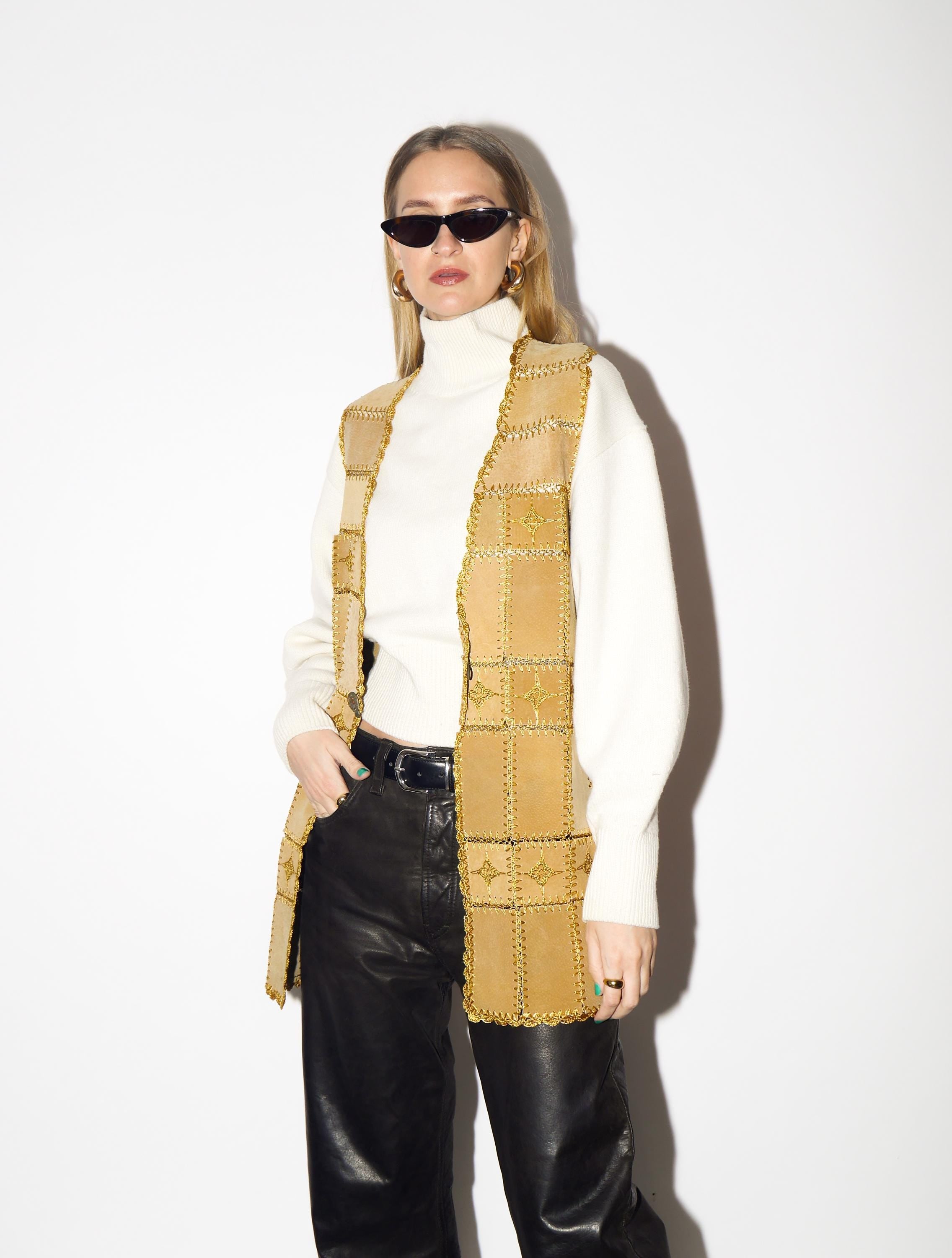 VINTAGE Beige Suede Vest from 1980s | Caramel Suede Leather Long Vest
