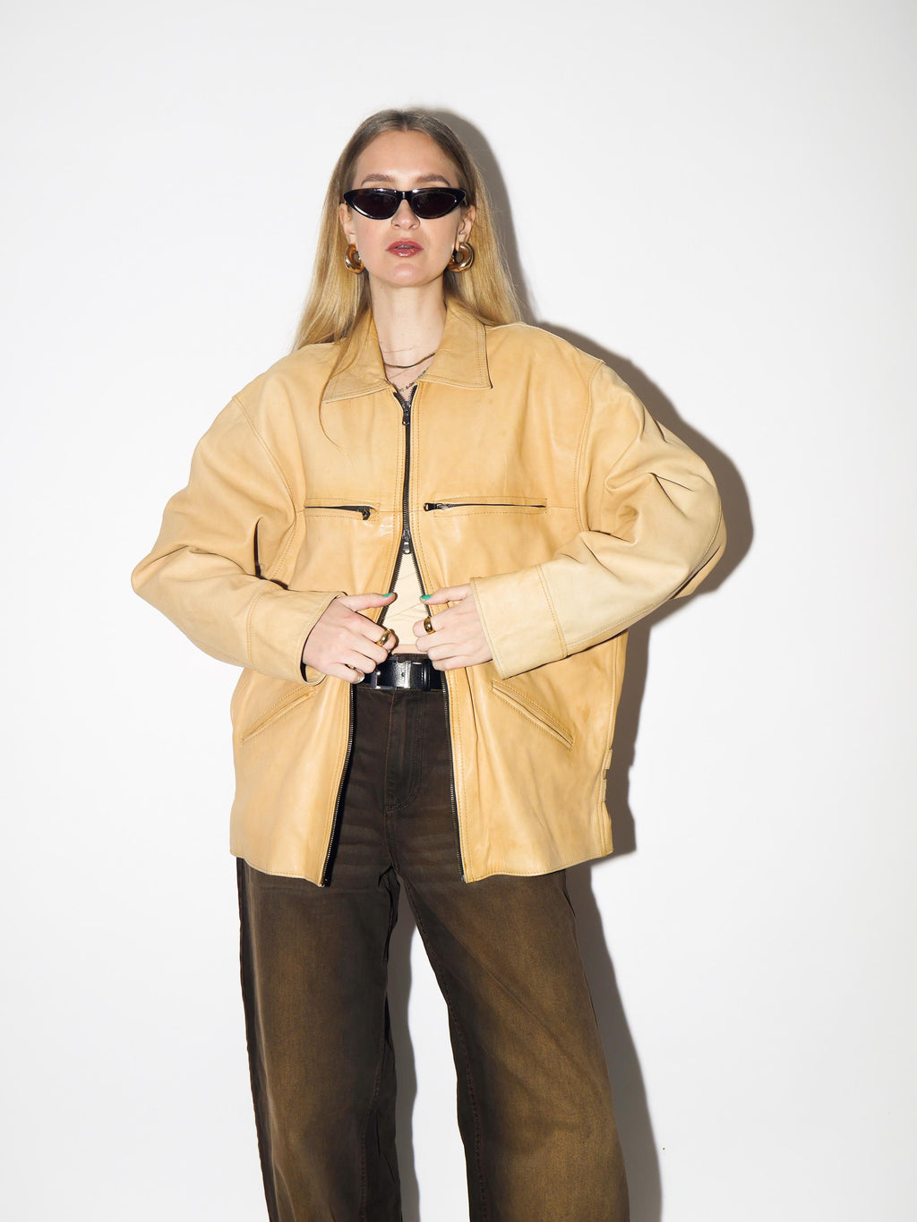 VINTAGE Apricot Leather Jacket from 1990s by Alta Moda® | Oversize Leather Jacket